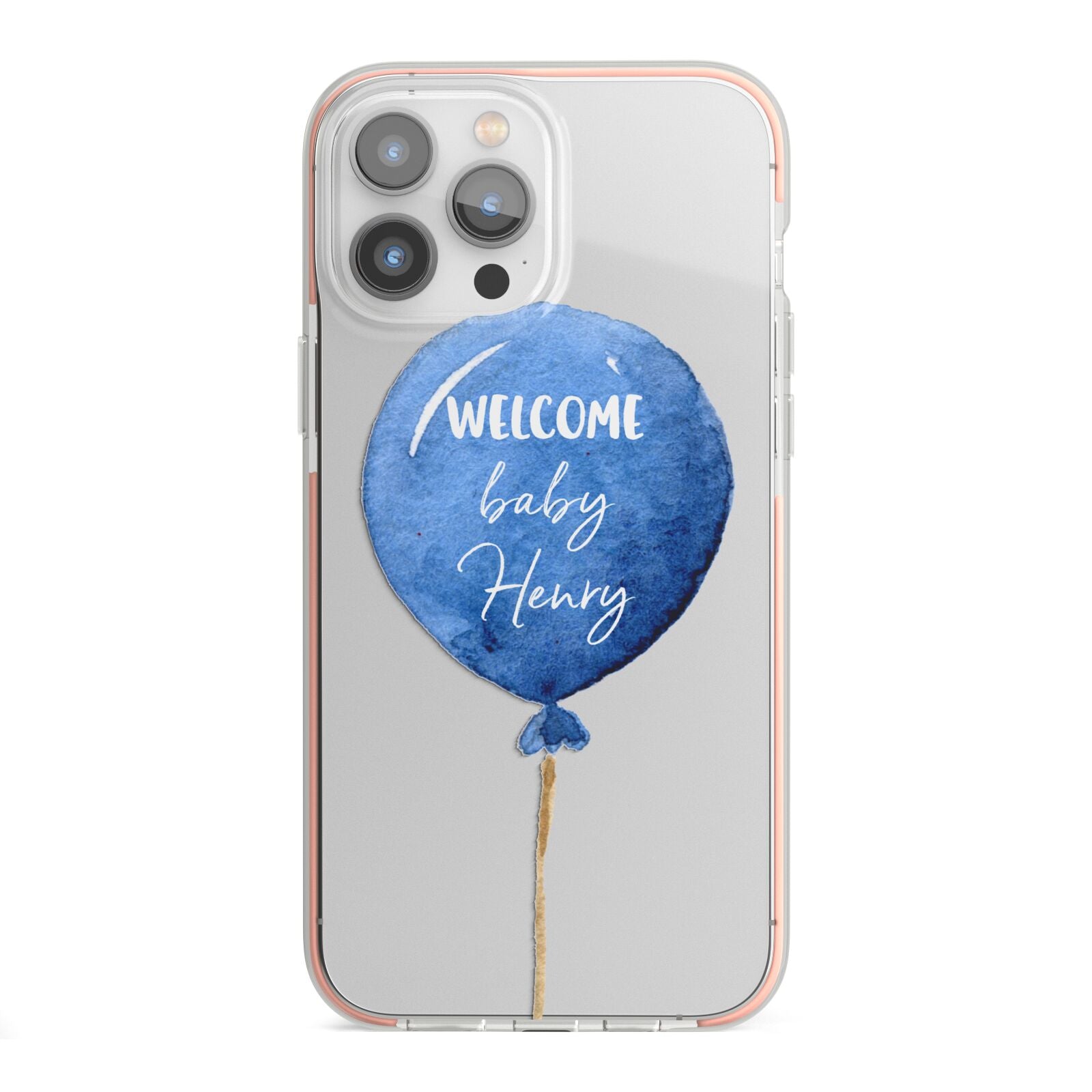 Welcome Baby Boy Balloon iPhone 13 Pro Max TPU Impact Case with Pink Edges