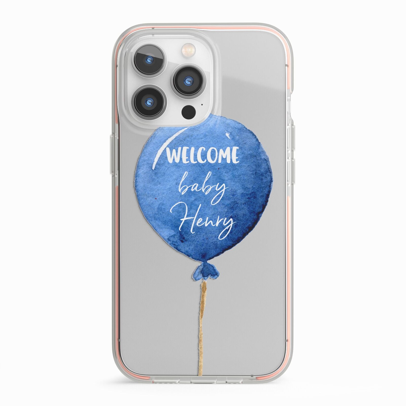 Welcome Baby Boy Balloon iPhone 13 Pro TPU Impact Case with Pink Edges