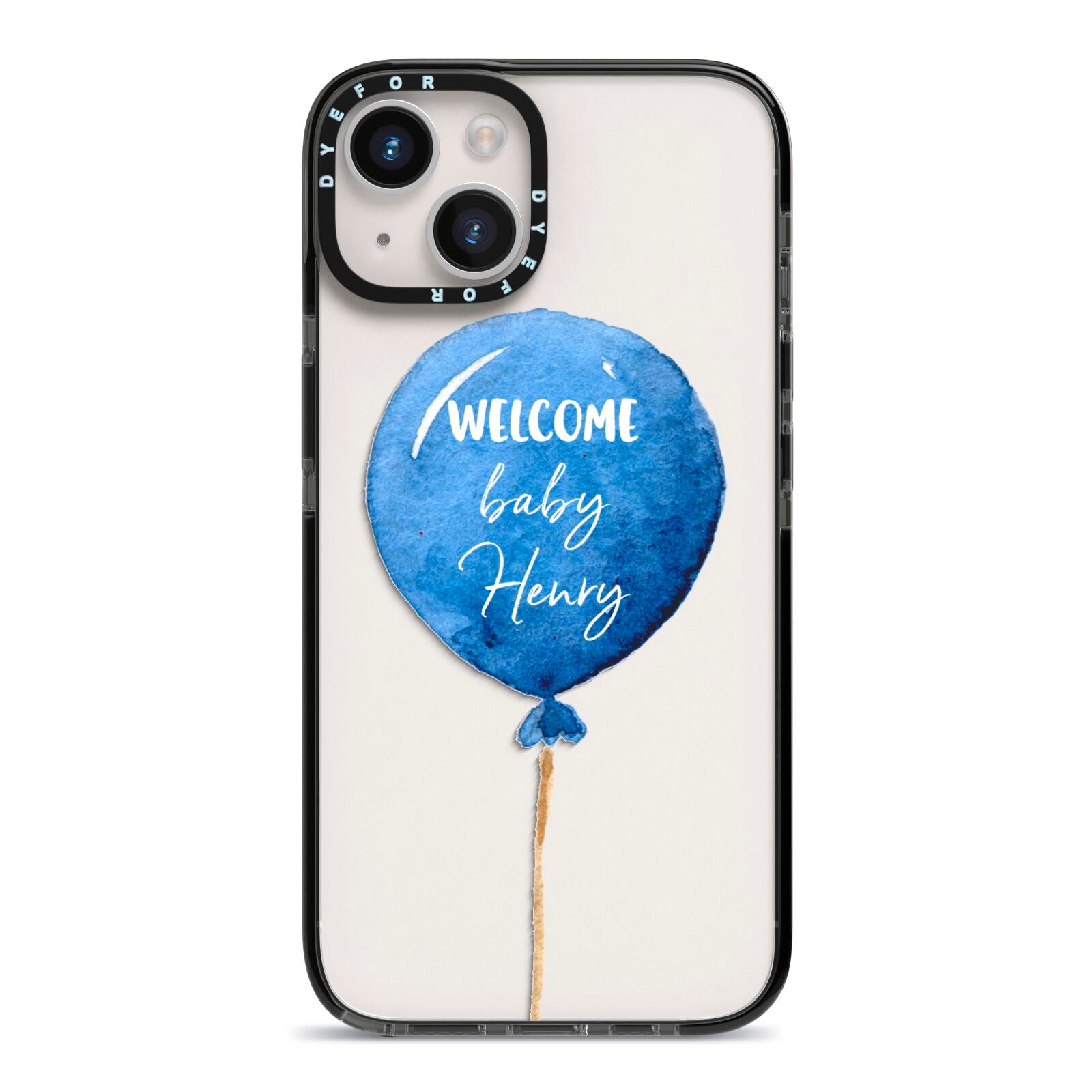 Welcome Baby Boy Balloon iPhone 14 Black Impact Case on Silver phone