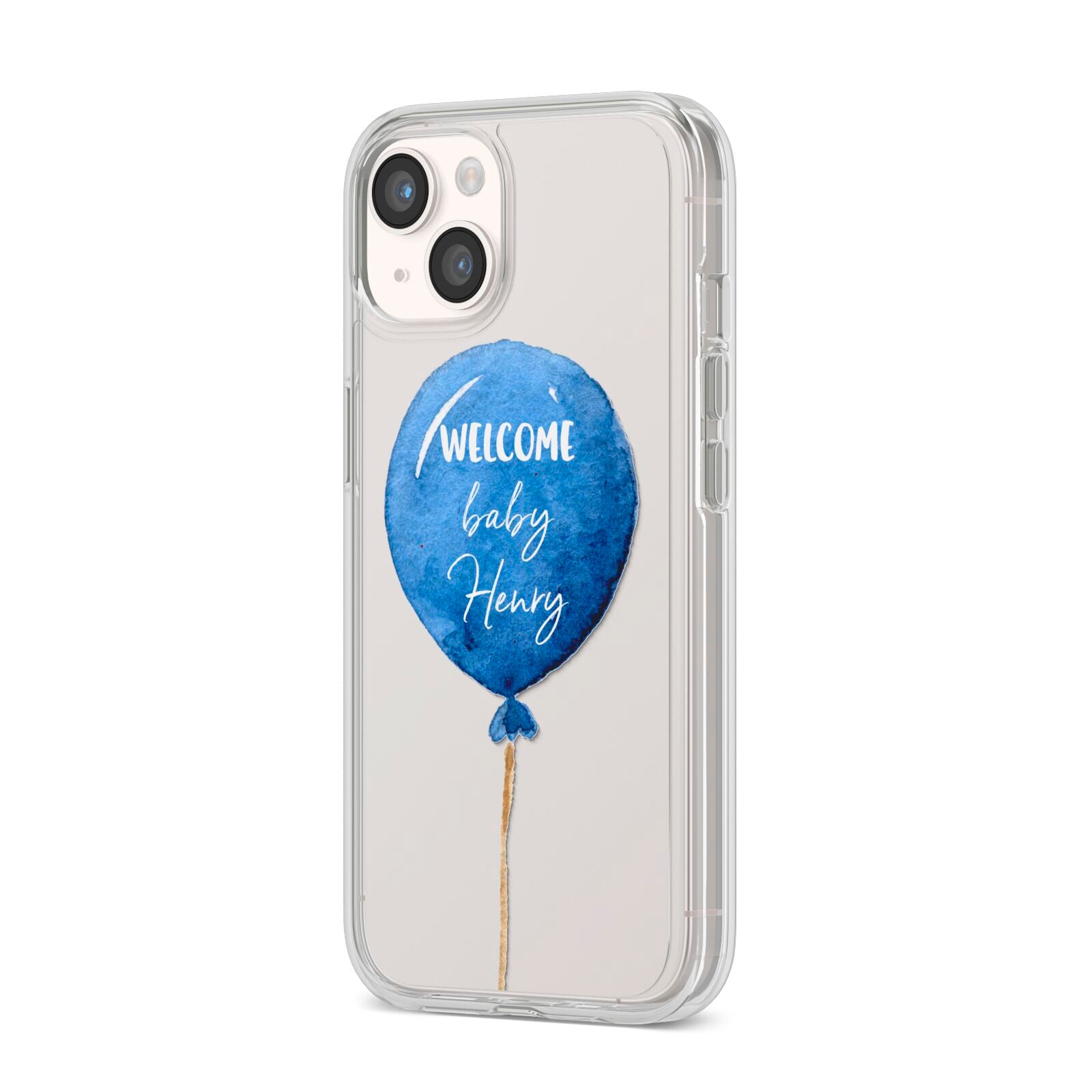 Welcome Baby Boy Balloon iPhone 14 Clear Tough Case Starlight Angled Image