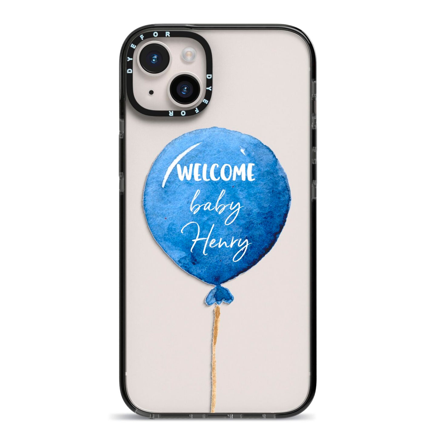 Welcome Baby Boy Balloon iPhone 14 Plus Black Impact Case on Silver phone