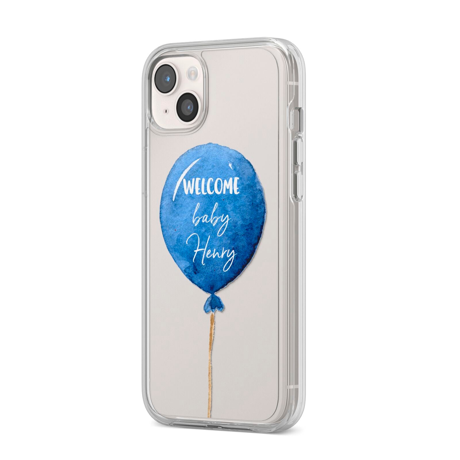 Welcome Baby Boy Balloon iPhone 14 Plus Clear Tough Case Starlight Angled Image