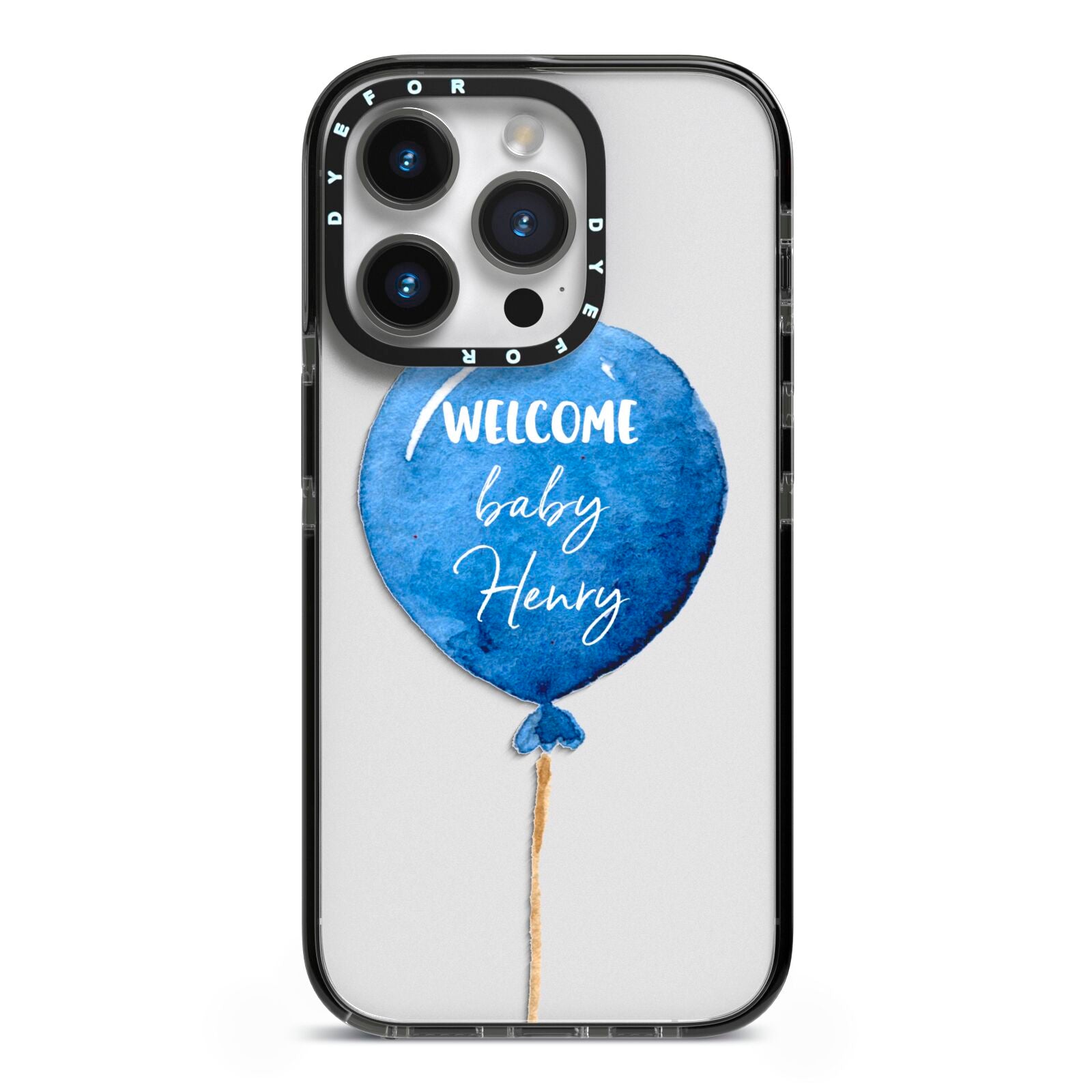 Welcome Baby Boy Balloon iPhone 14 Pro Black Impact Case on Silver phone