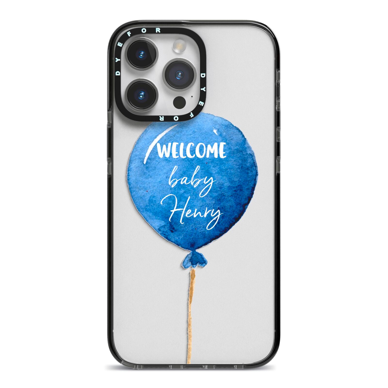 Welcome Baby Boy Balloon iPhone 14 Pro Max Black Impact Case on Silver phone