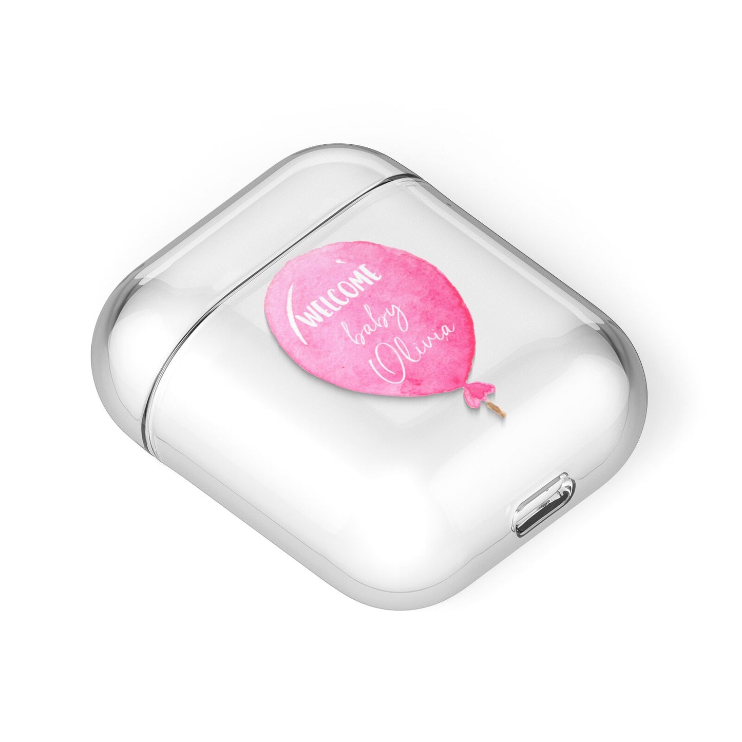 Welcome Baby Girl Balloon AirPods Case Laid Flat