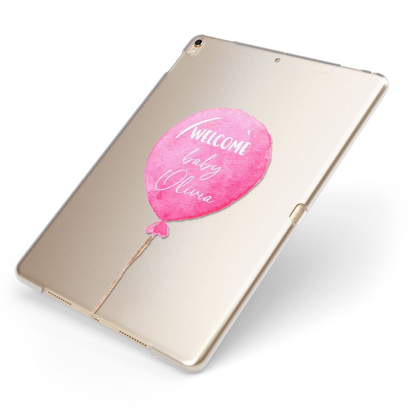 Welcome Baby Girl Balloon Apple iPad Case on Gold iPad Side View