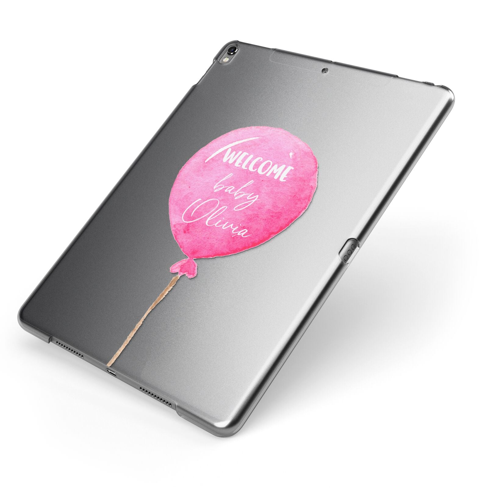 Welcome Baby Girl Balloon Apple iPad Case on Grey iPad Side View