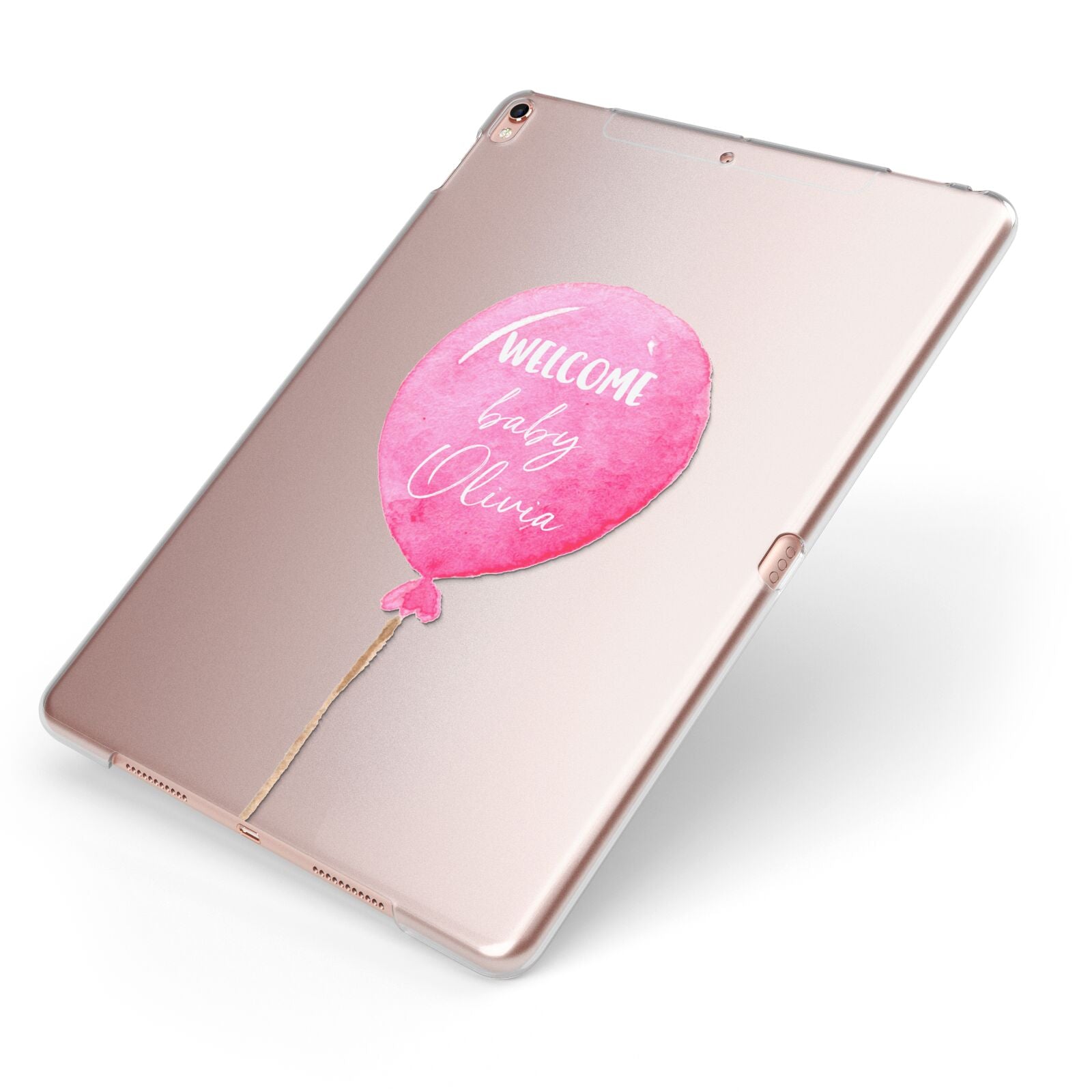 Welcome Baby Girl Balloon Apple iPad Case on Rose Gold iPad Side View