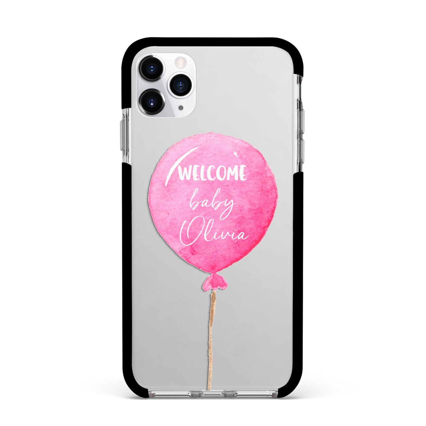 Welcome Baby Girl Balloon Apple iPhone 11 Pro Max in Silver with Black Impact Case