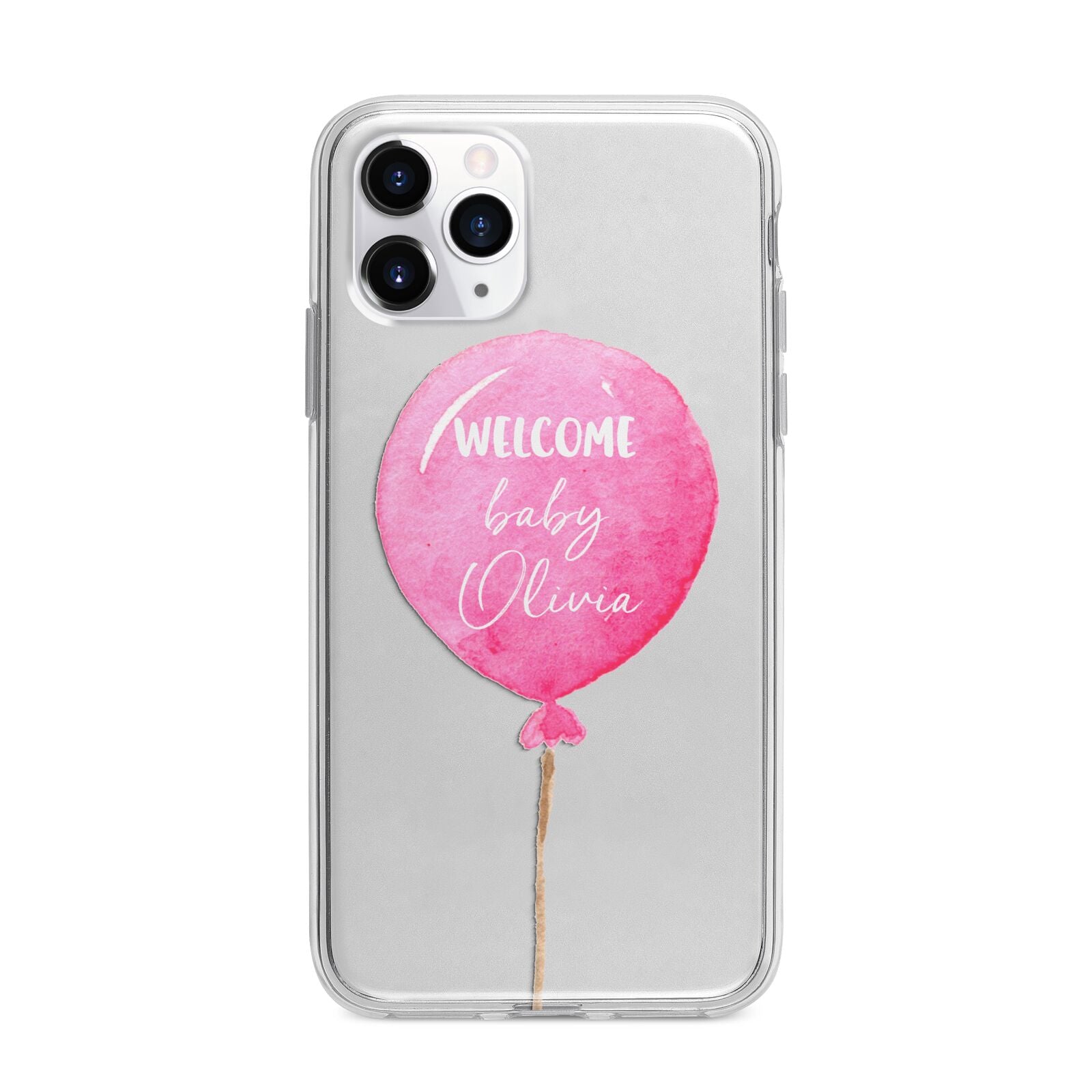 Welcome Baby Girl Balloon Apple iPhone 11 Pro Max in Silver with Bumper Case