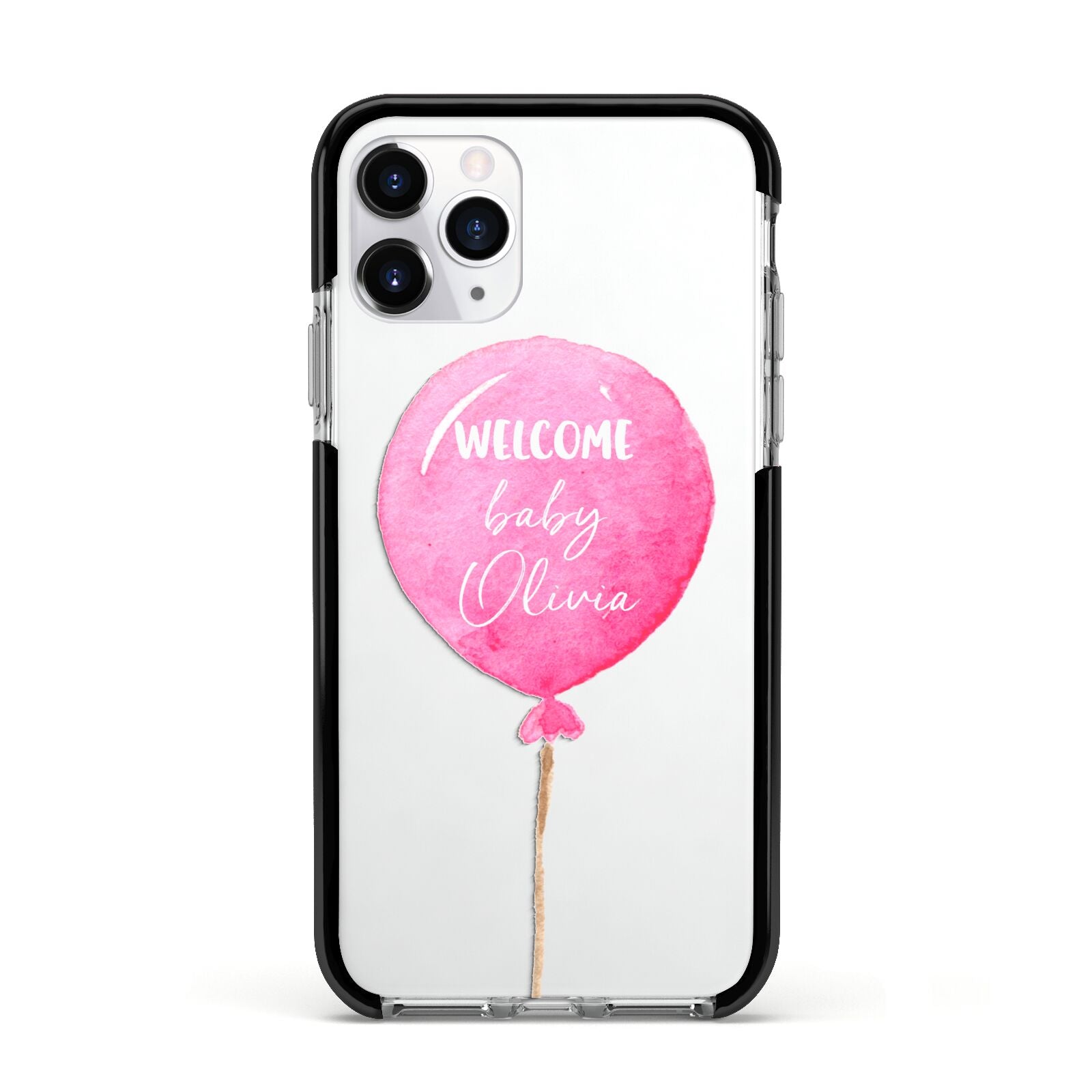 Welcome Baby Girl Balloon Apple iPhone 11 Pro in Silver with Black Impact Case