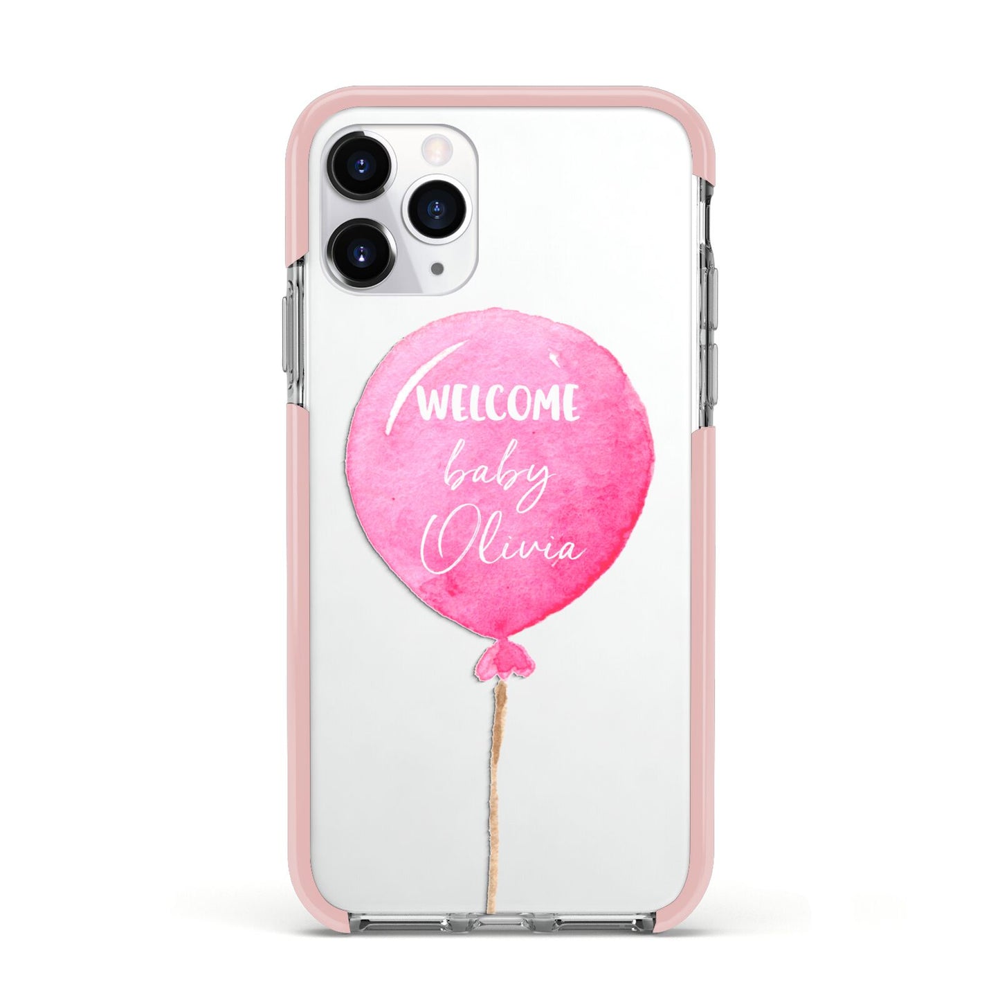 Welcome Baby Girl Balloon Apple iPhone 11 Pro in Silver with Pink Impact Case