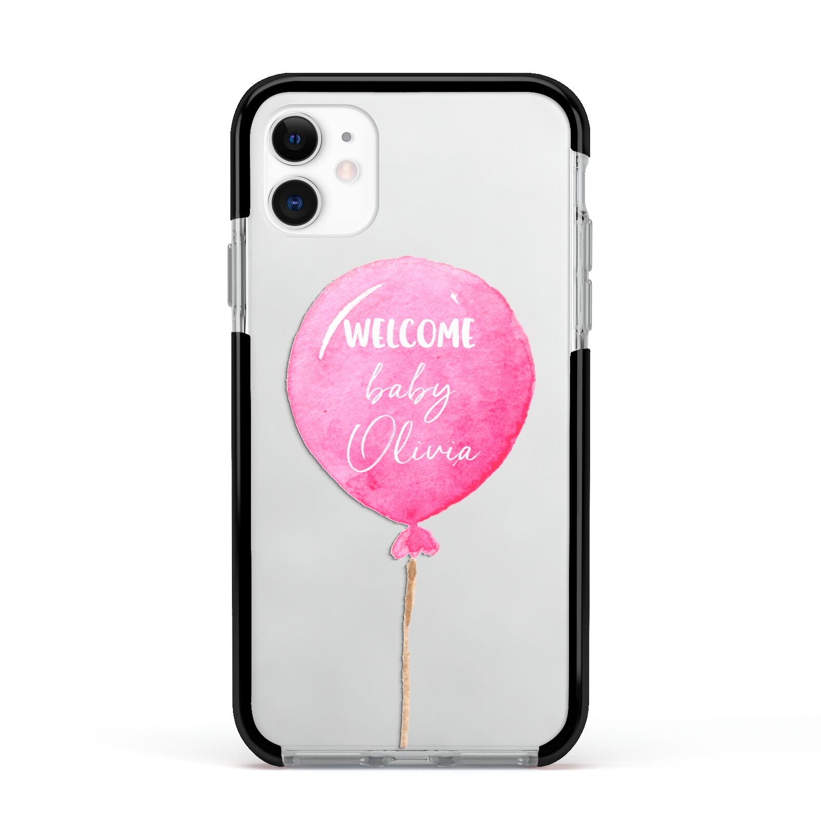 Welcome Baby Girl Balloon Apple iPhone 11 in White with Black Impact Case