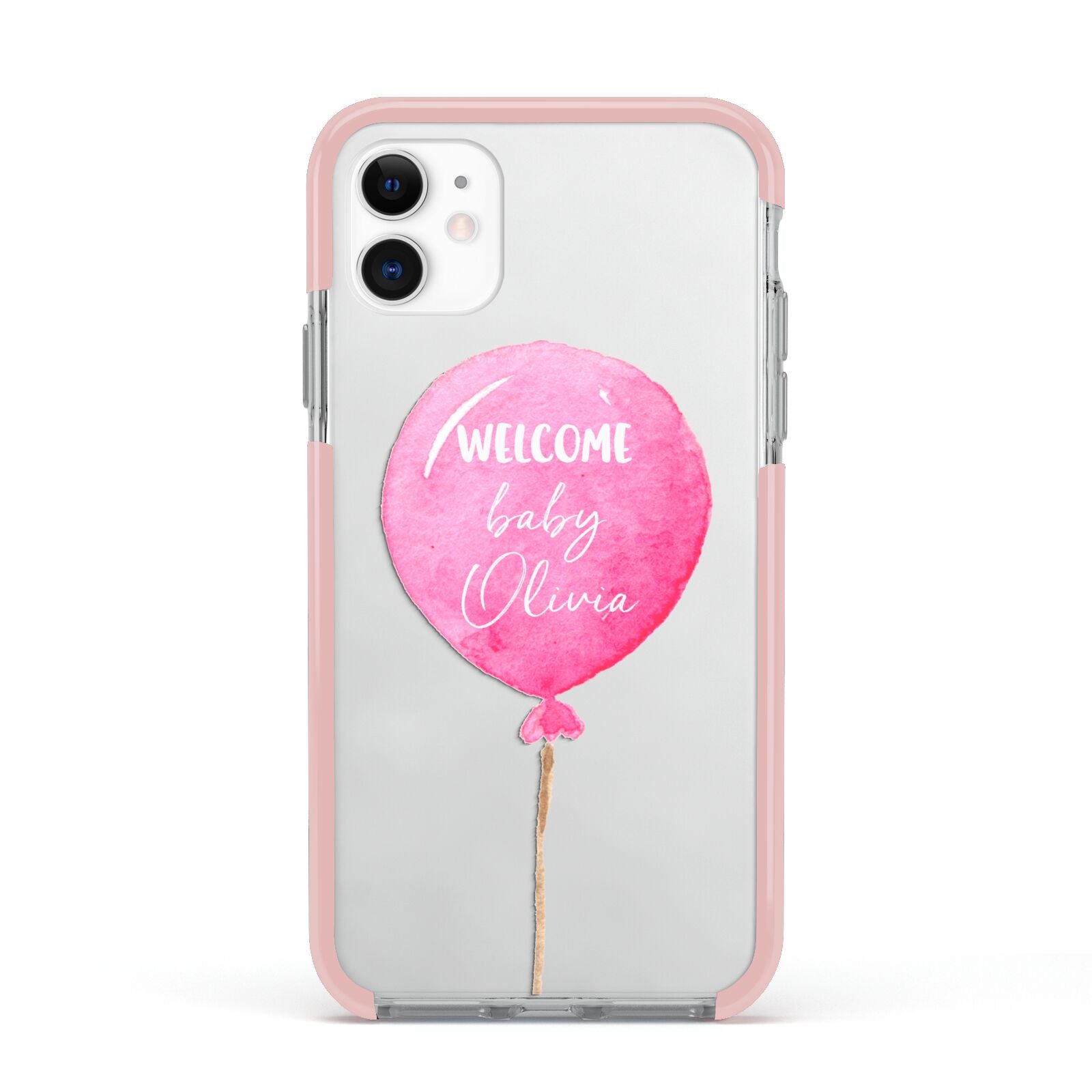 Welcome Baby Girl Balloon Apple iPhone 11 in White with Pink Impact Case