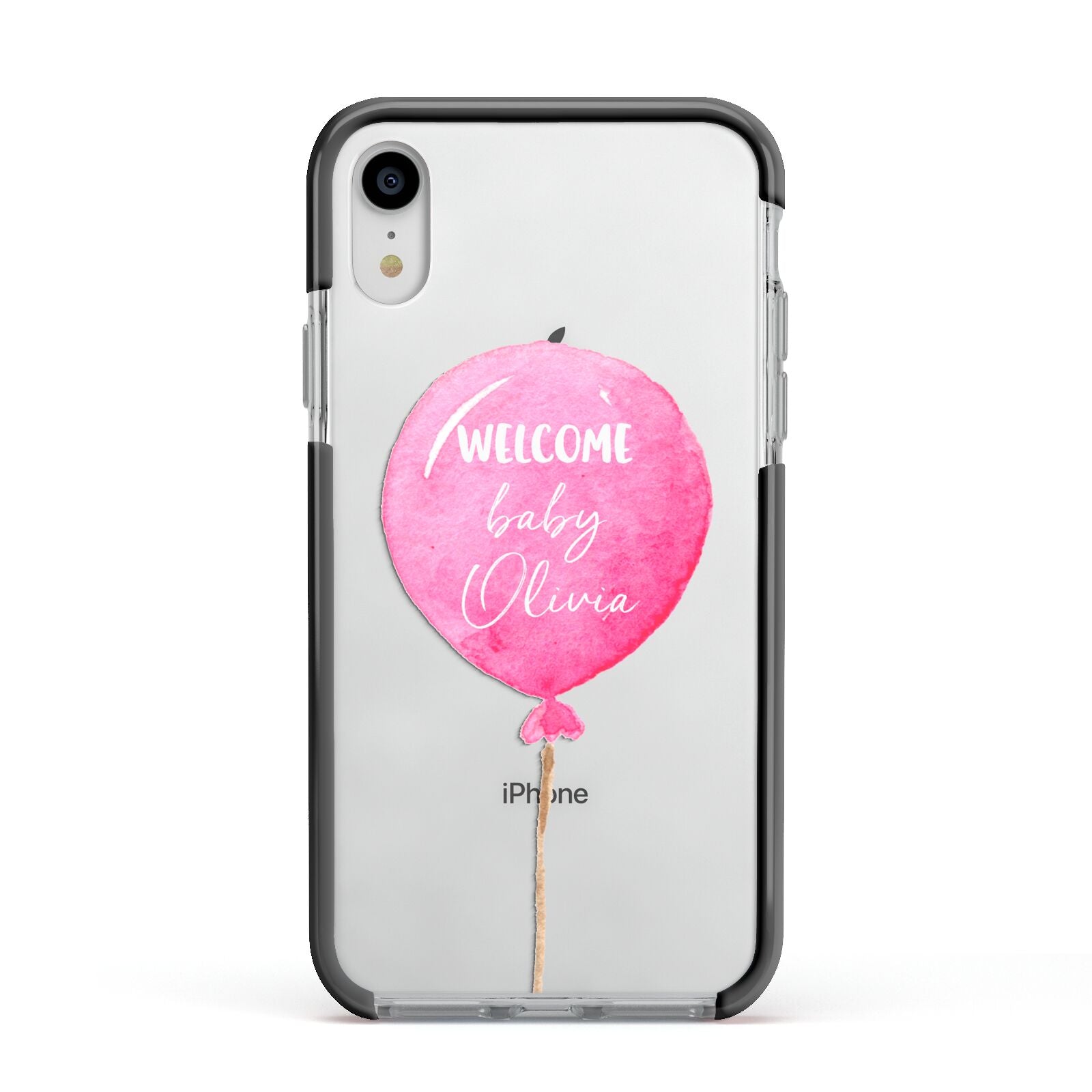 Welcome Baby Girl Balloon Apple iPhone XR Impact Case Black Edge on Silver Phone