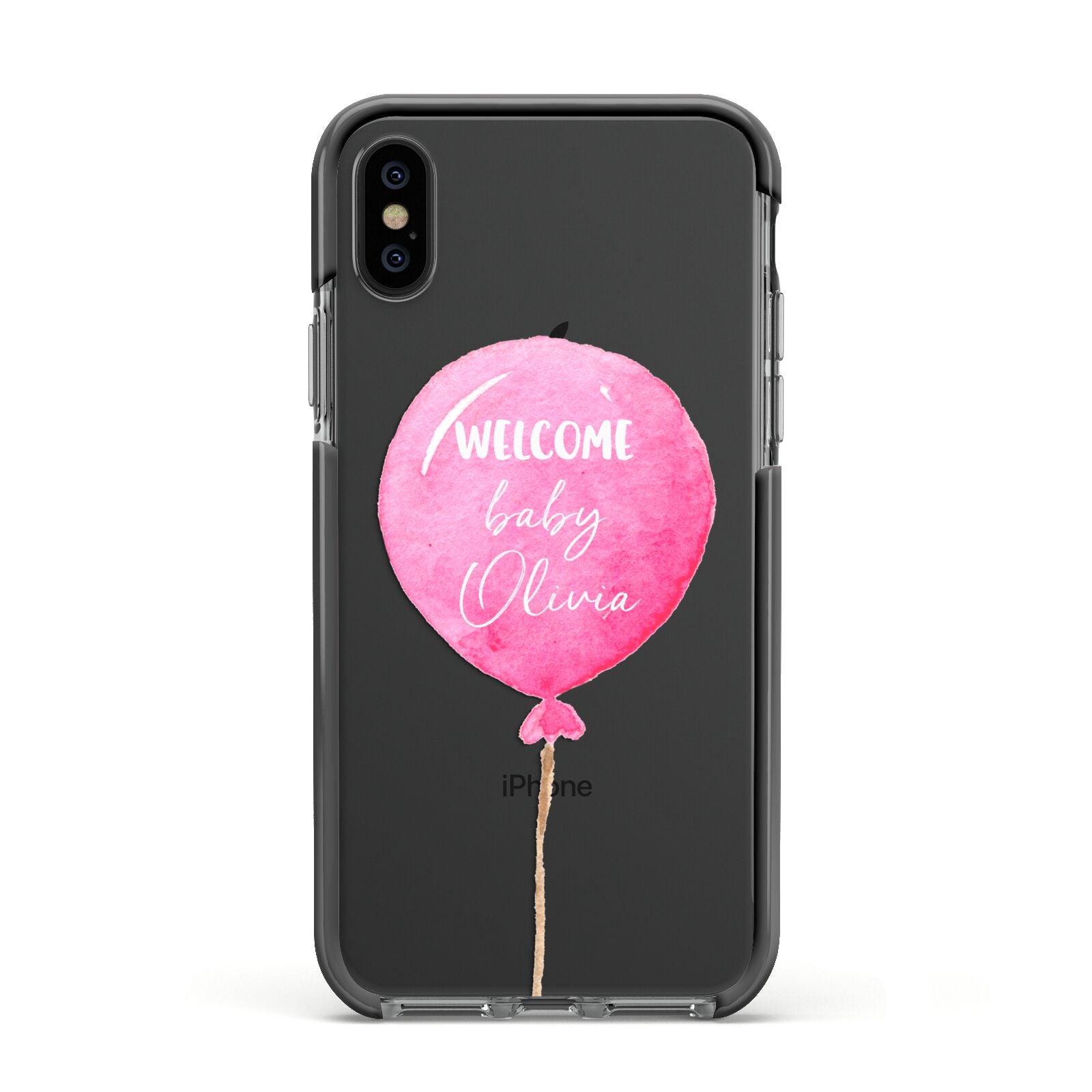 Welcome Baby Girl Balloon Apple iPhone Xs Impact Case Black Edge on Black Phone