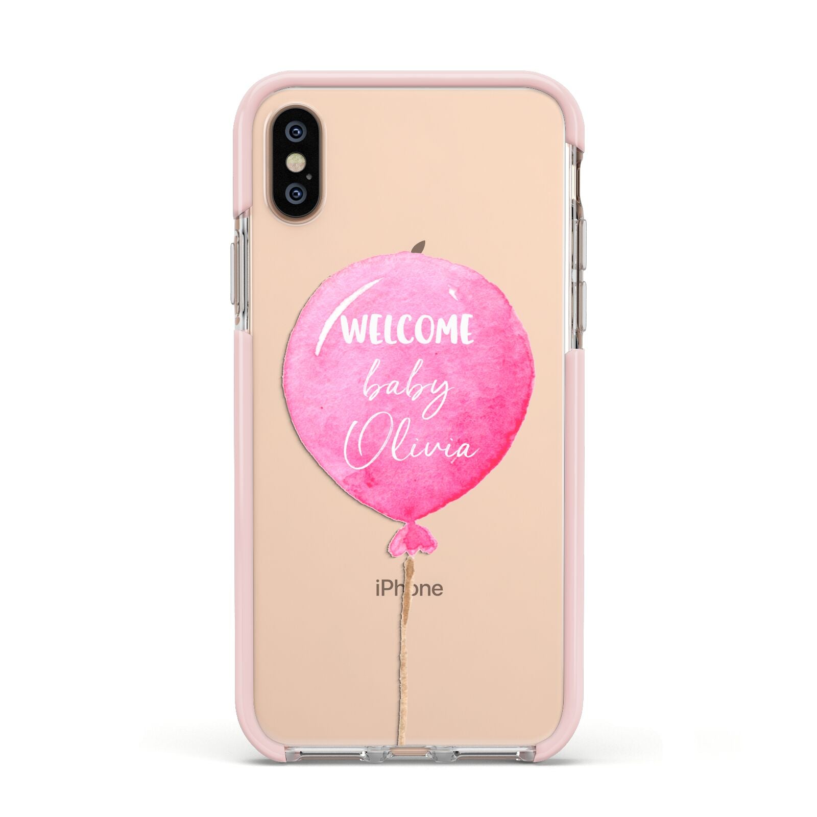 Welcome Baby Girl Balloon Apple iPhone Xs Impact Case Pink Edge on Gold Phone