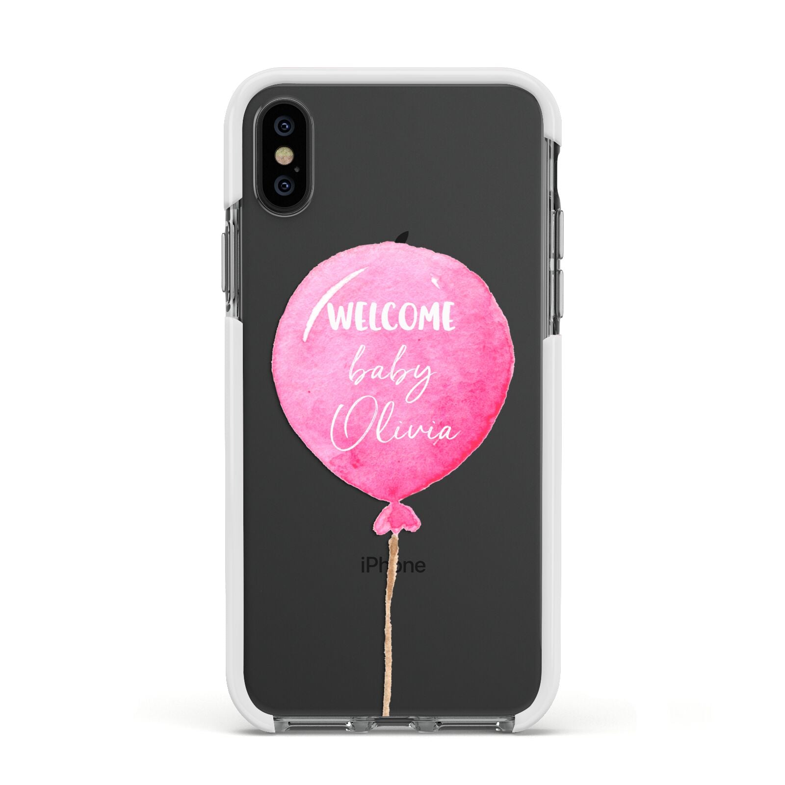 Welcome Baby Girl Balloon Apple iPhone Xs Impact Case White Edge on Black Phone