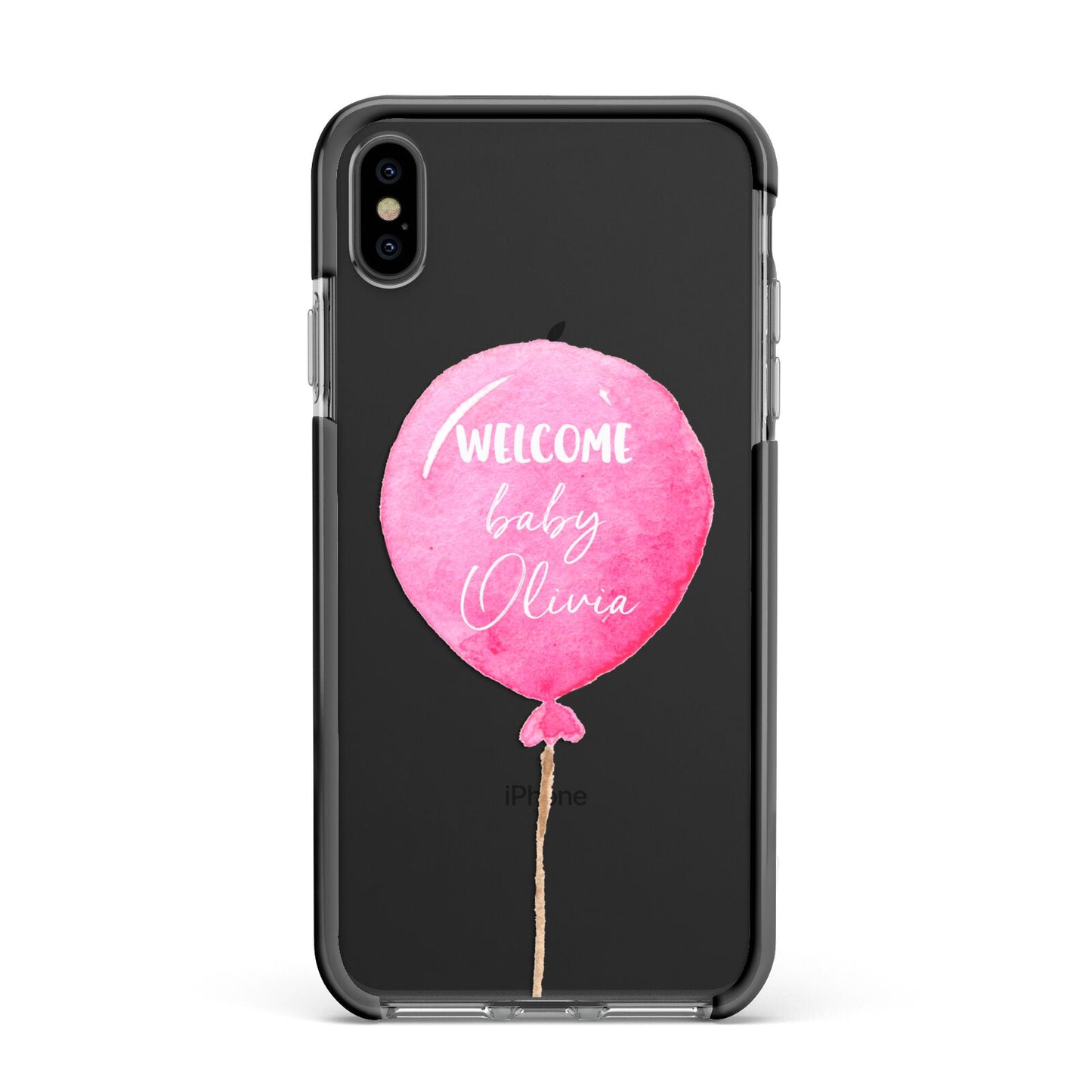 Welcome Baby Girl Balloon Apple iPhone Xs Max Impact Case Black Edge on Black Phone