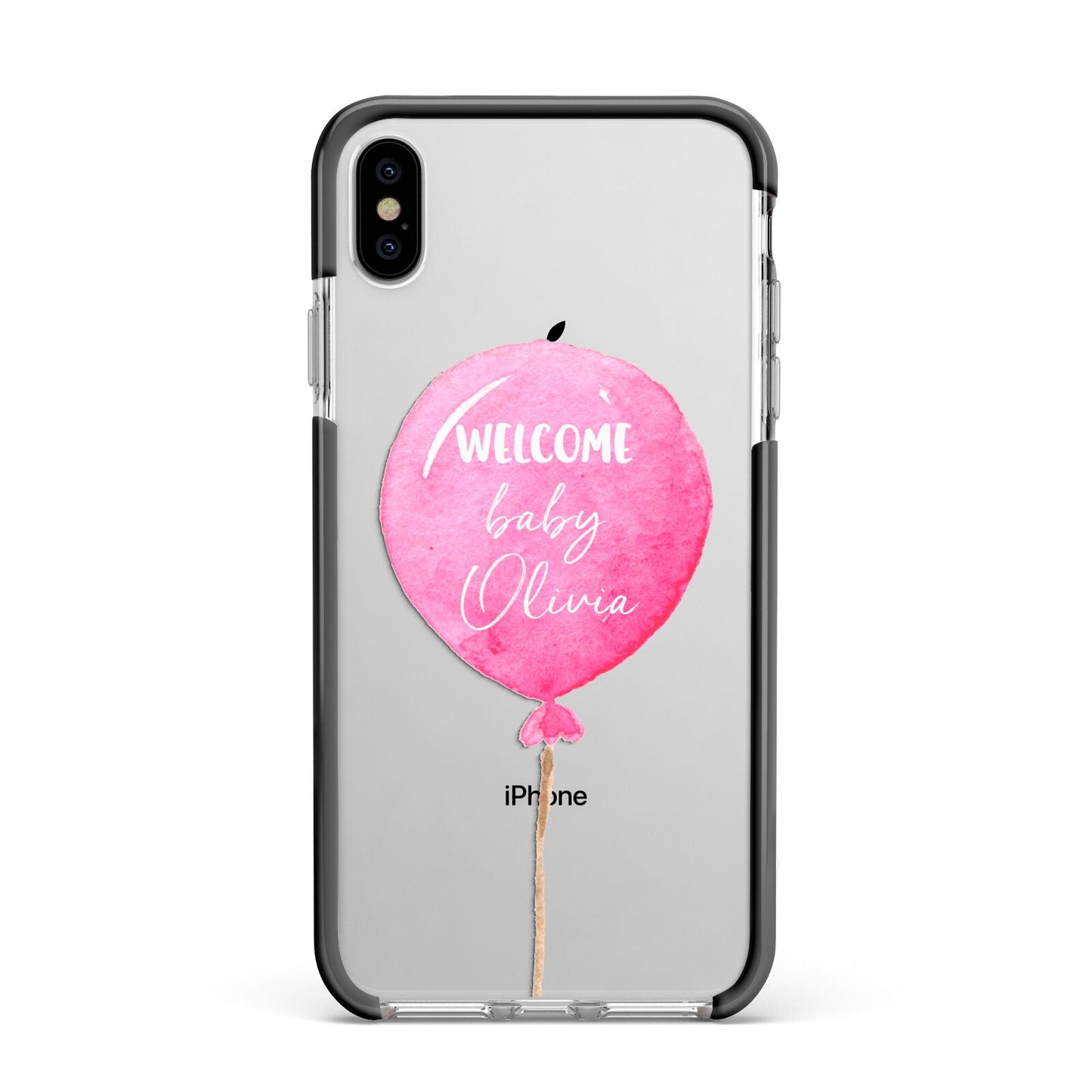 Welcome Baby Girl Balloon Apple iPhone Xs Max Impact Case Black Edge on Silver Phone