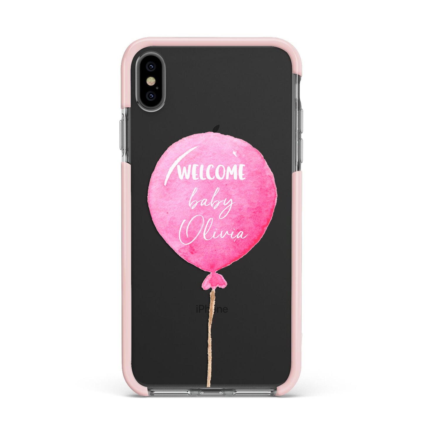 Welcome Baby Girl Balloon Apple iPhone Xs Max Impact Case Pink Edge on Black Phone