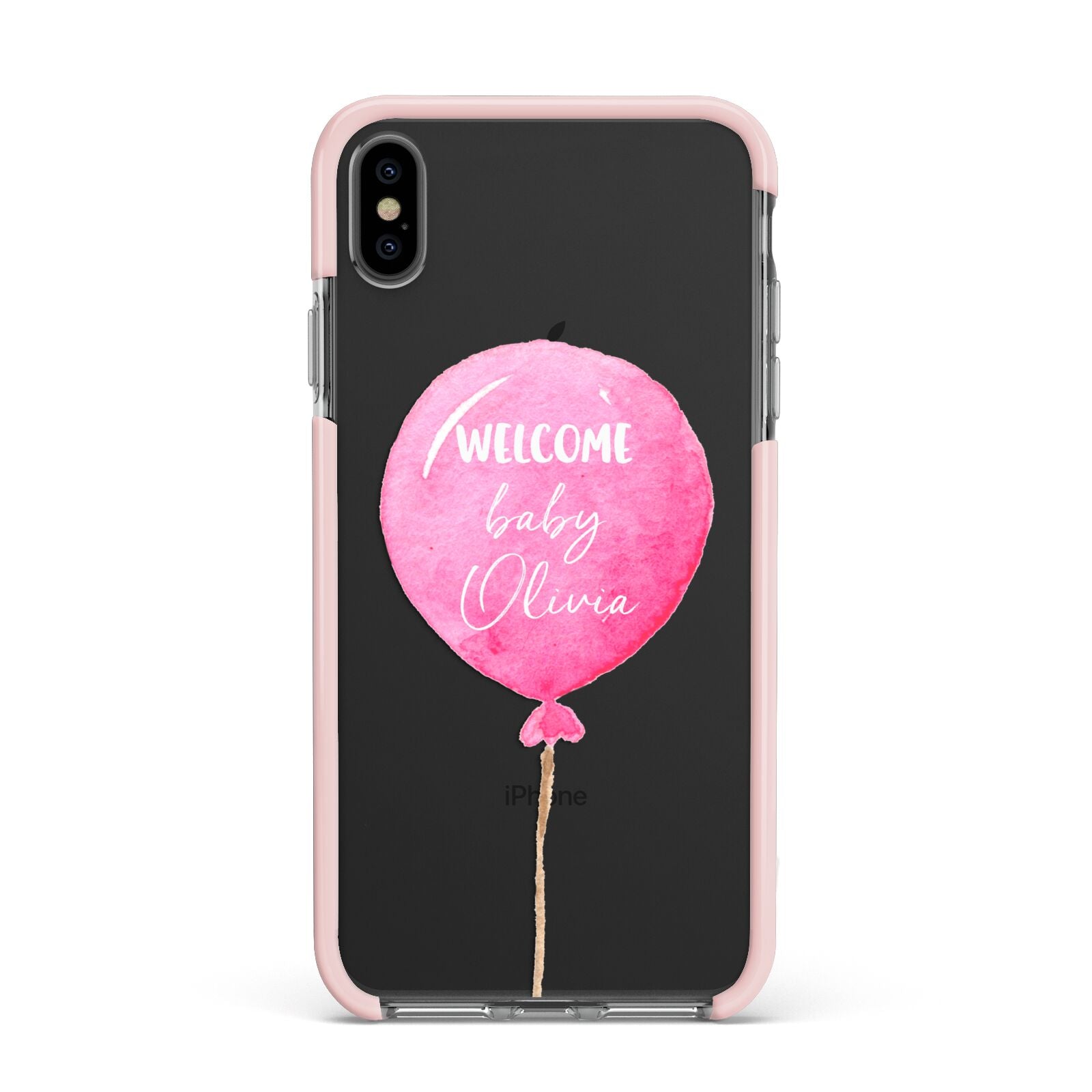 Welcome Baby Girl Balloon Apple iPhone Xs Max Impact Case Pink Edge on Black Phone