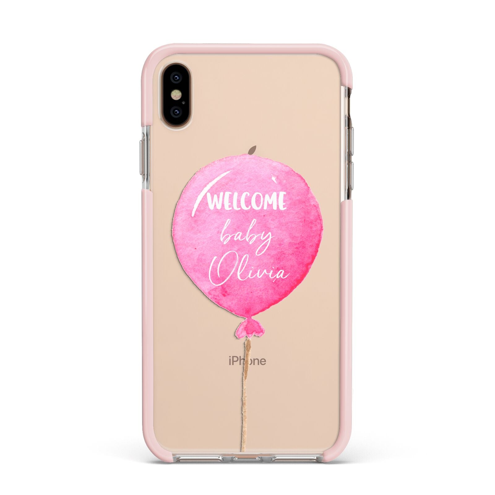 Welcome Baby Girl Balloon Apple iPhone Xs Max Impact Case Pink Edge on Gold Phone