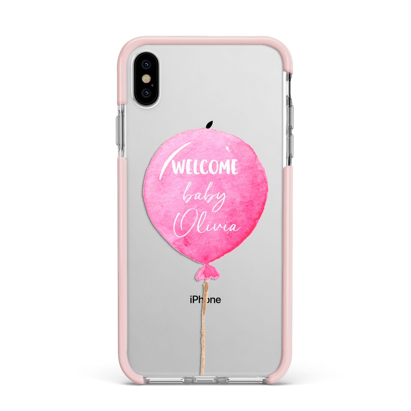 Welcome Baby Girl Balloon Apple iPhone Xs Max Impact Case Pink Edge on Silver Phone