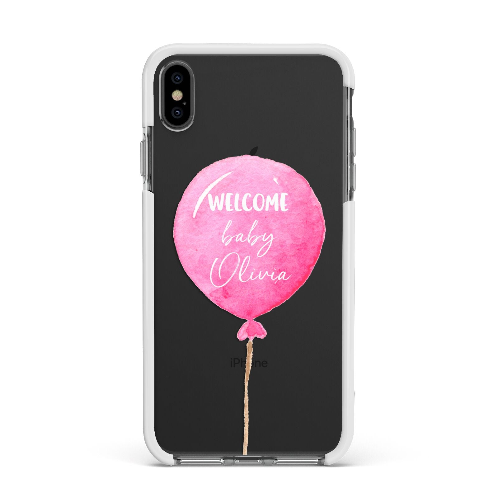 Welcome Baby Girl Balloon Apple iPhone Xs Max Impact Case White Edge on Black Phone