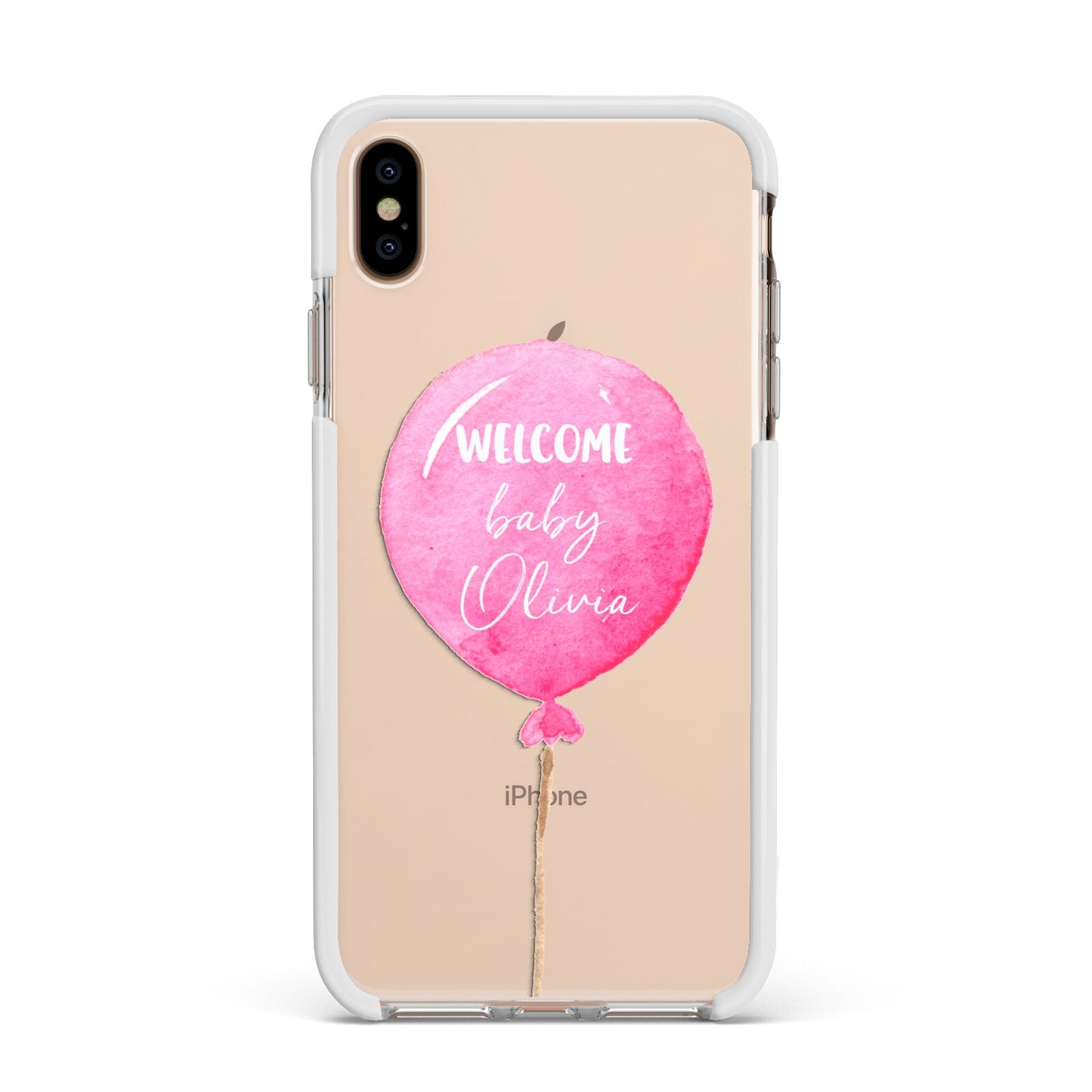 Welcome Baby Girl Balloon Apple iPhone Xs Max Impact Case White Edge on Gold Phone