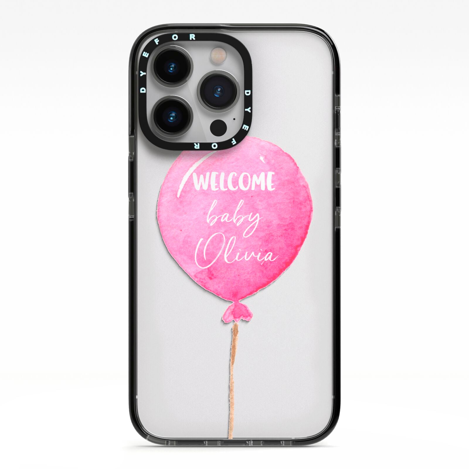 Welcome Baby Girl Balloon iPhone 13 Pro Black Impact Case on Silver phone