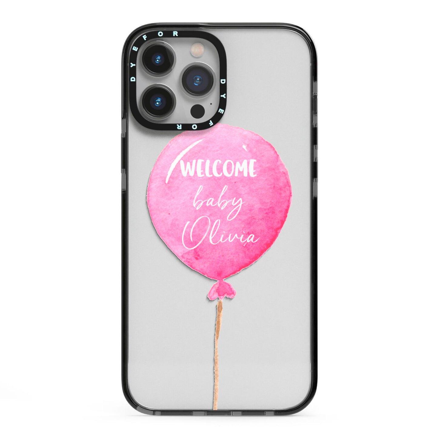 Welcome Baby Girl Balloon iPhone 13 Pro Max Black Impact Case on Silver phone