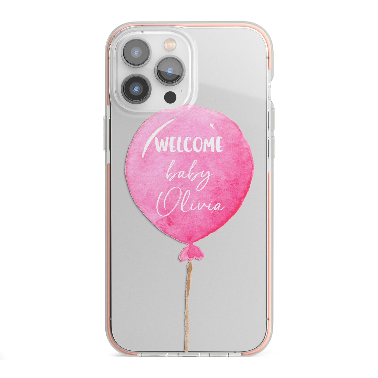 Welcome Baby Girl Balloon iPhone 13 Pro Max TPU Impact Case with Pink Edges