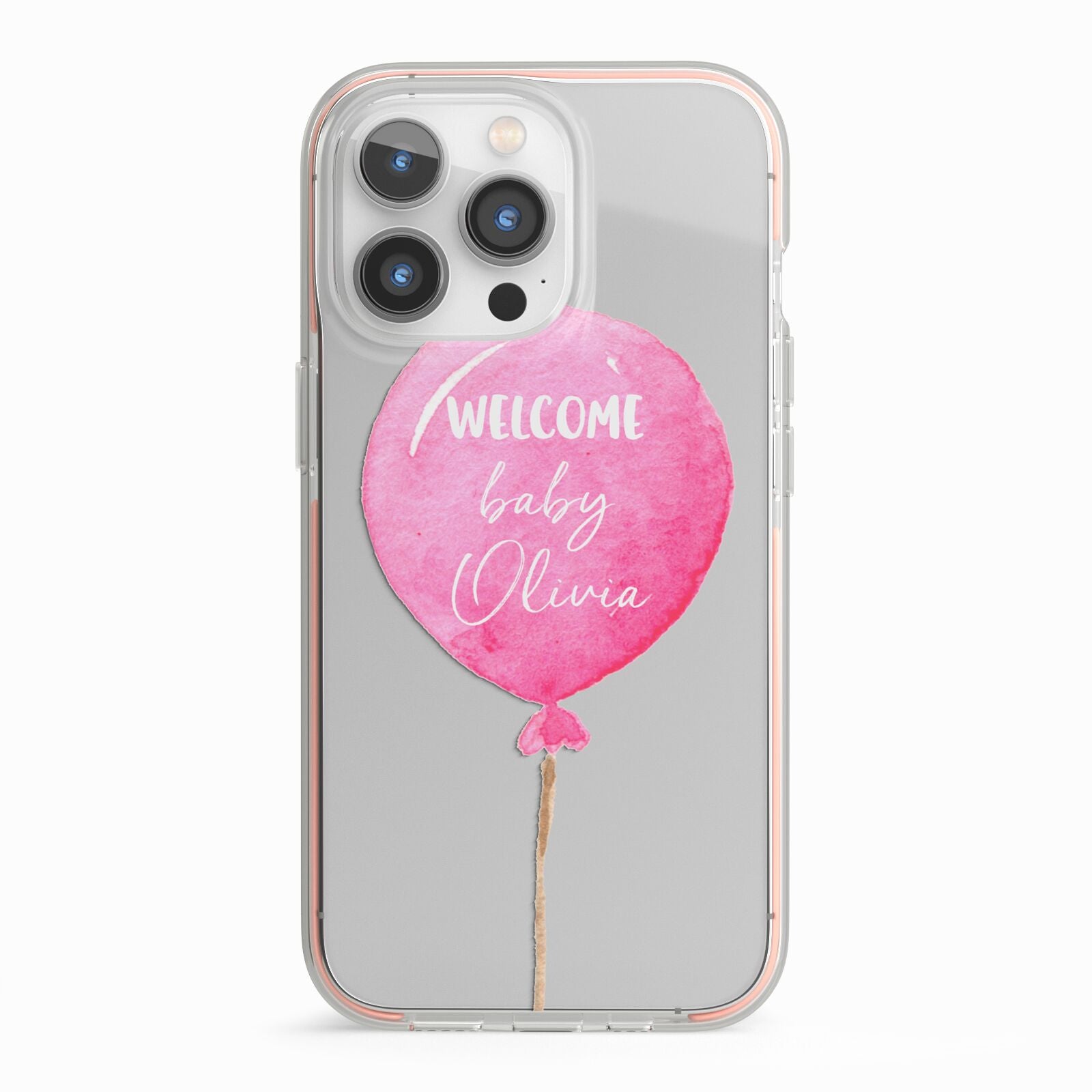 Welcome Baby Girl Balloon iPhone 13 Pro TPU Impact Case with Pink Edges