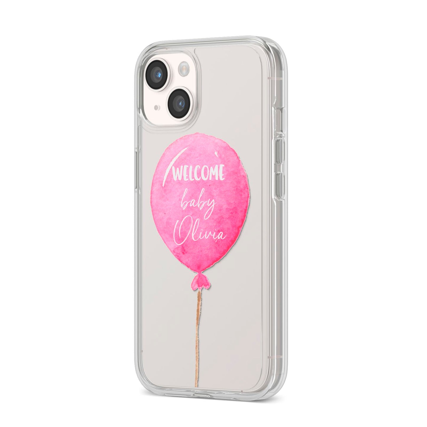 Welcome Baby Girl Balloon iPhone 14 Clear Tough Case Starlight Angled Image