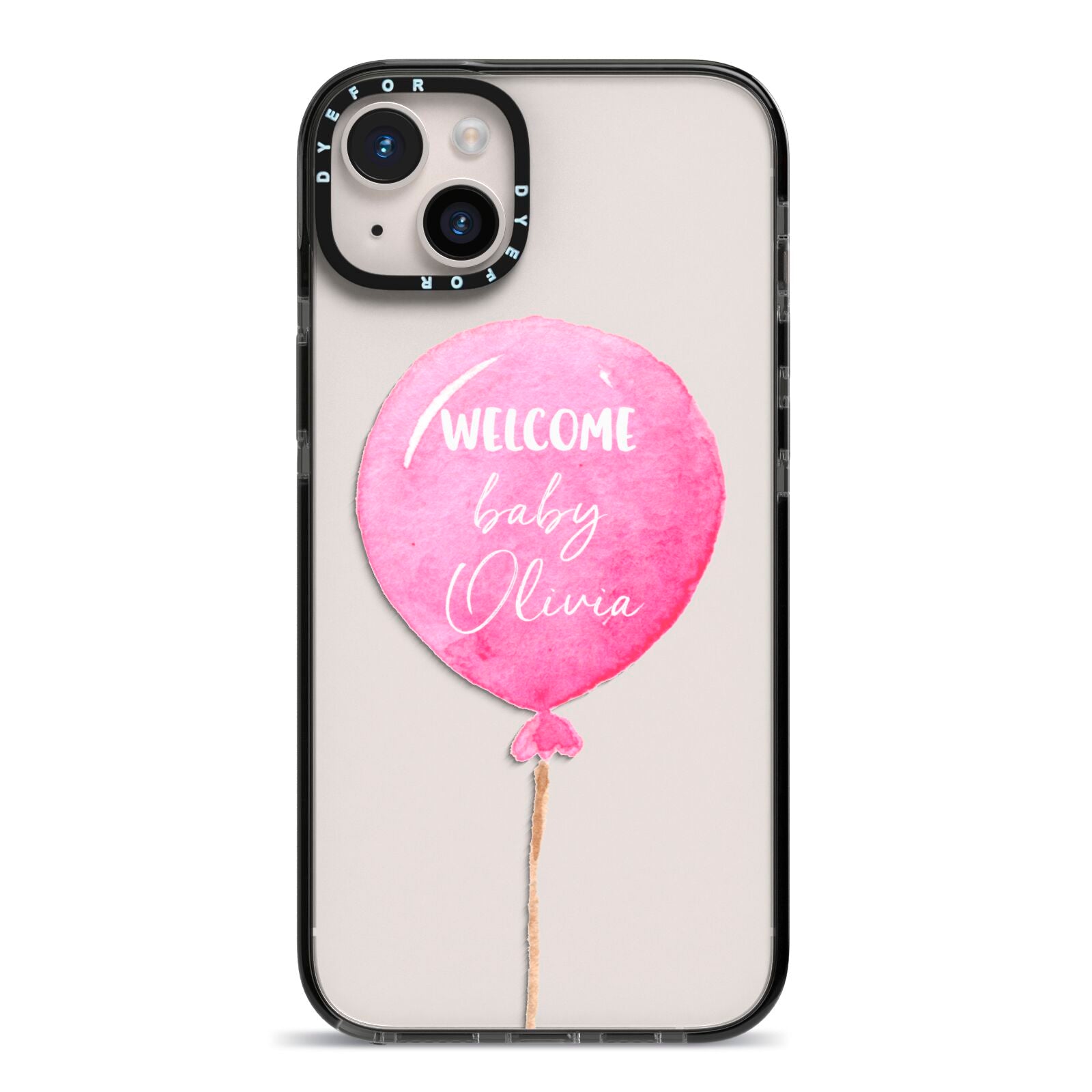 Welcome Baby Girl Balloon iPhone 14 Plus Black Impact Case on Silver phone