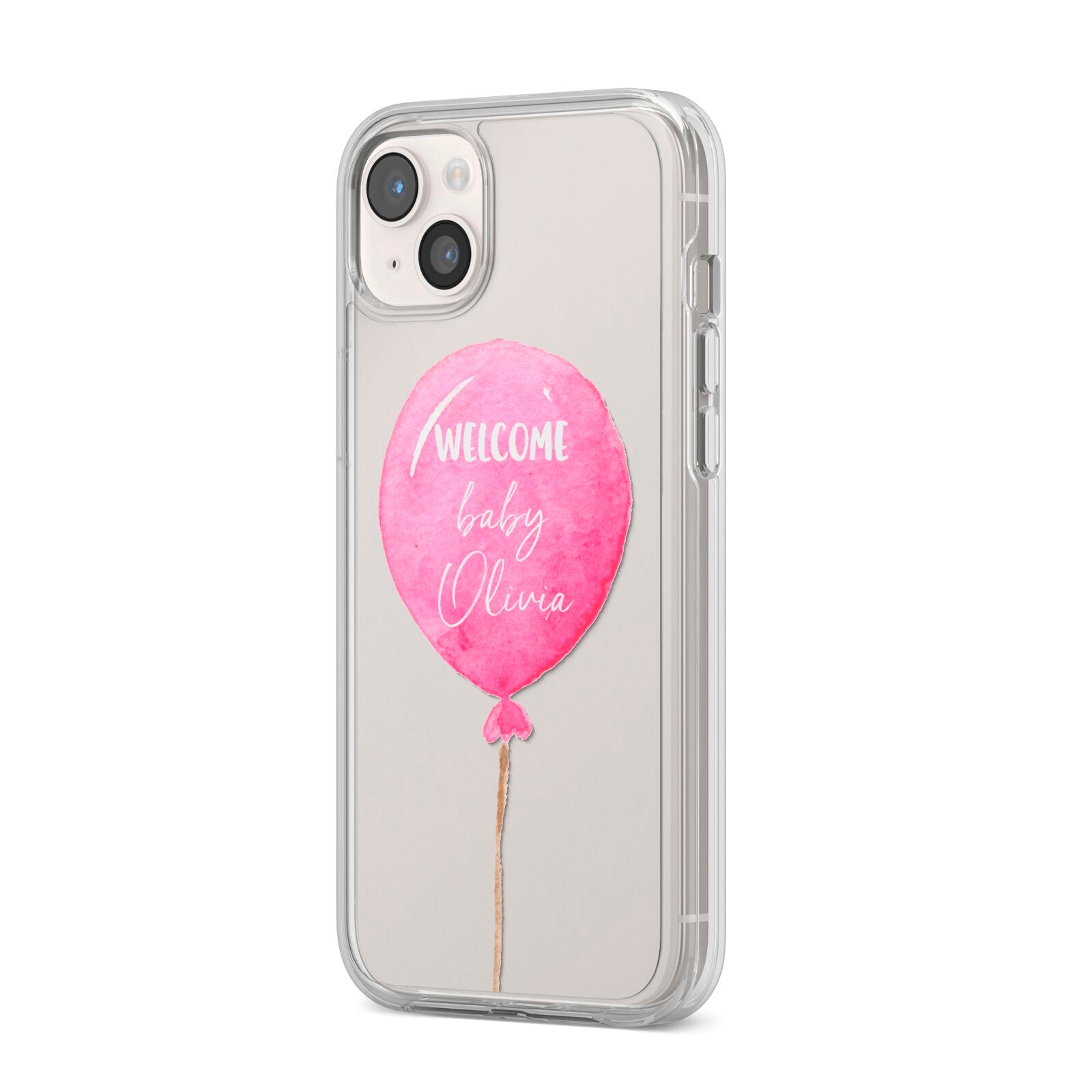 Welcome Baby Girl Balloon iPhone 14 Plus Clear Tough Case Starlight Angled Image