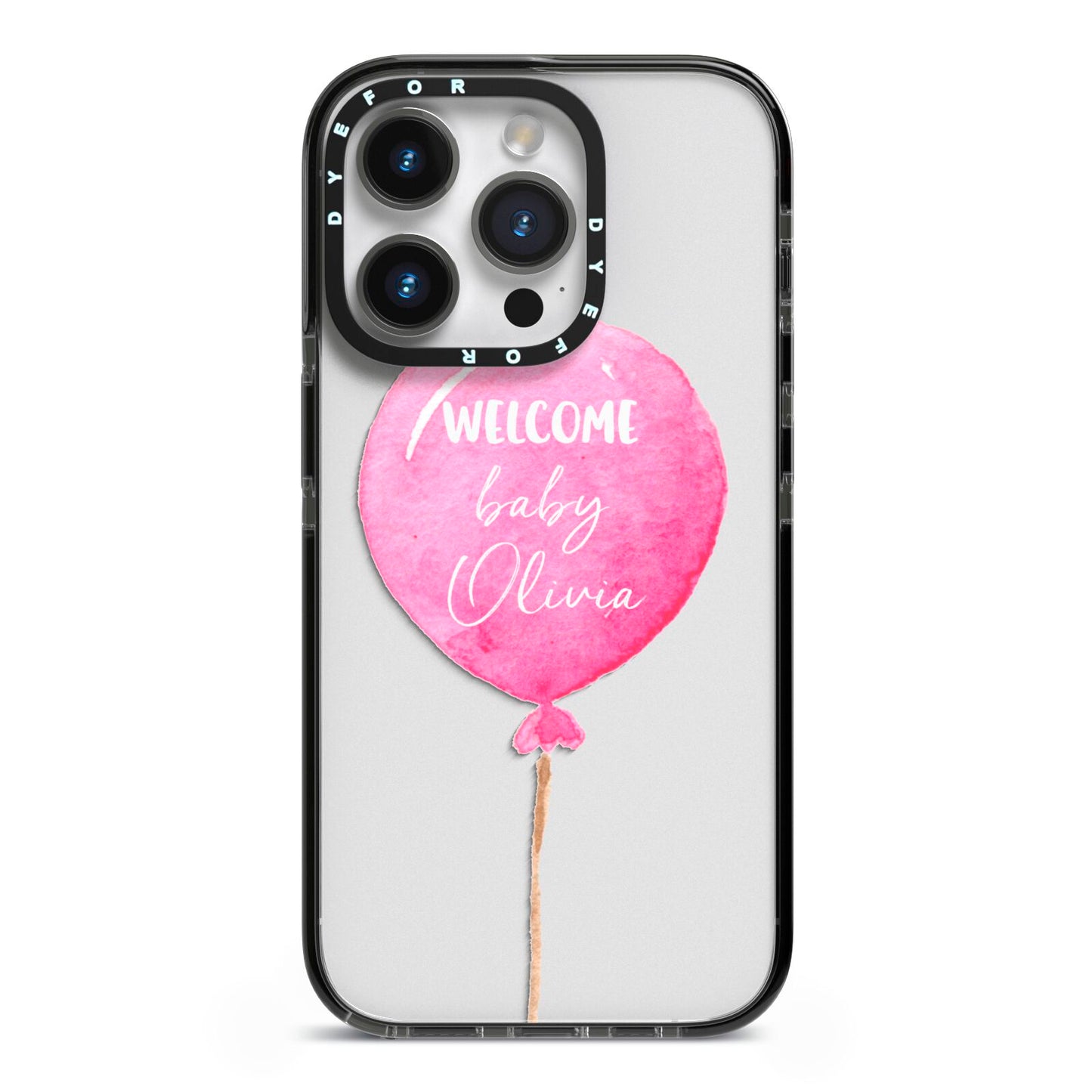 Welcome Baby Girl Balloon iPhone 14 Pro Black Impact Case on Silver phone