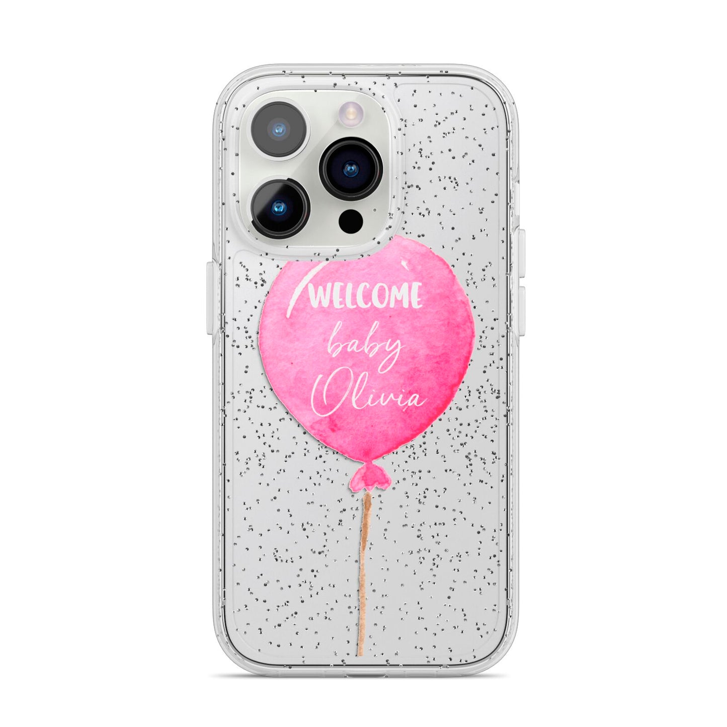 Welcome Baby Girl Balloon iPhone 14 Pro Glitter Tough Case Silver