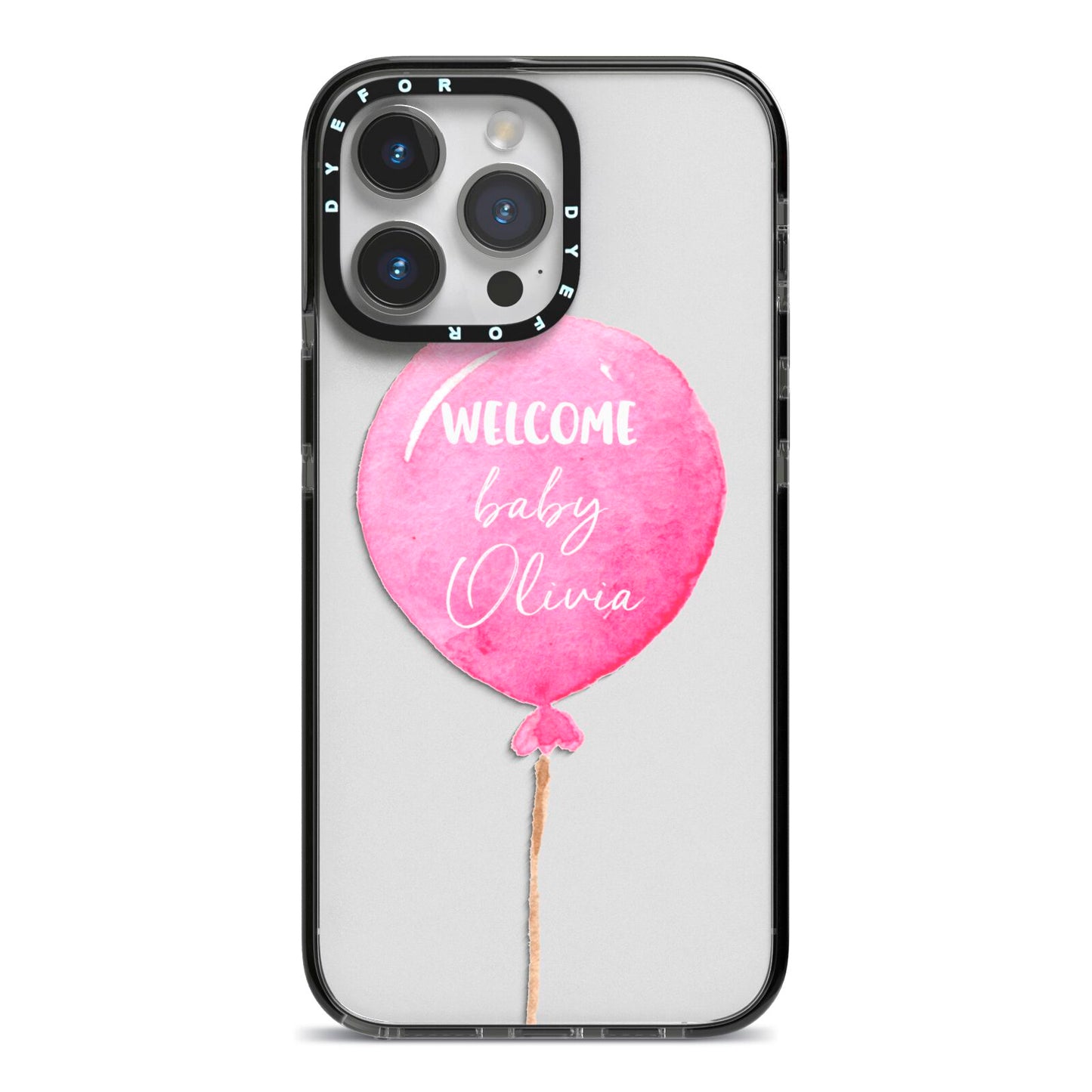 Welcome Baby Girl Balloon iPhone 14 Pro Max Black Impact Case on Silver phone