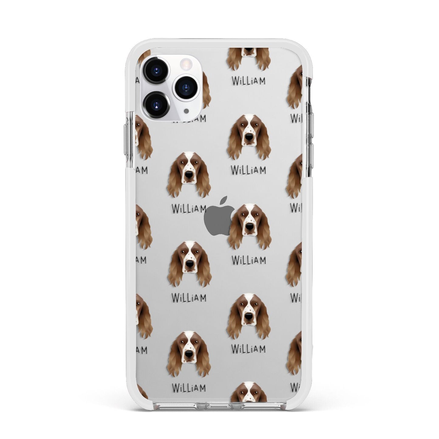 Welsh Springer Spaniel Icon with Name Apple iPhone 11 Pro Max in Silver with White Impact Case