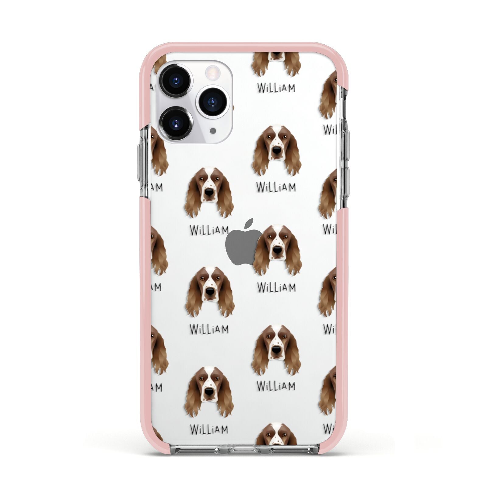 Welsh Springer Spaniel Icon with Name Apple iPhone 11 Pro in Silver with Pink Impact Case