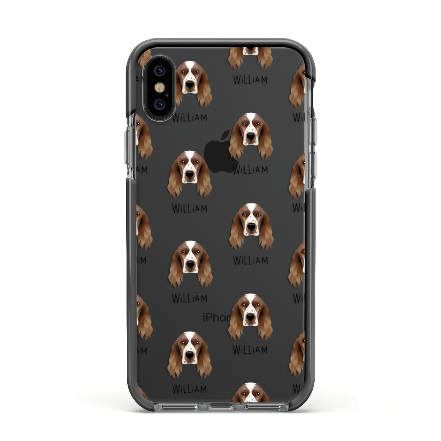 Welsh Springer Spaniel Icon with Name Apple iPhone Xs Impact Case Black Edge on Black Phone