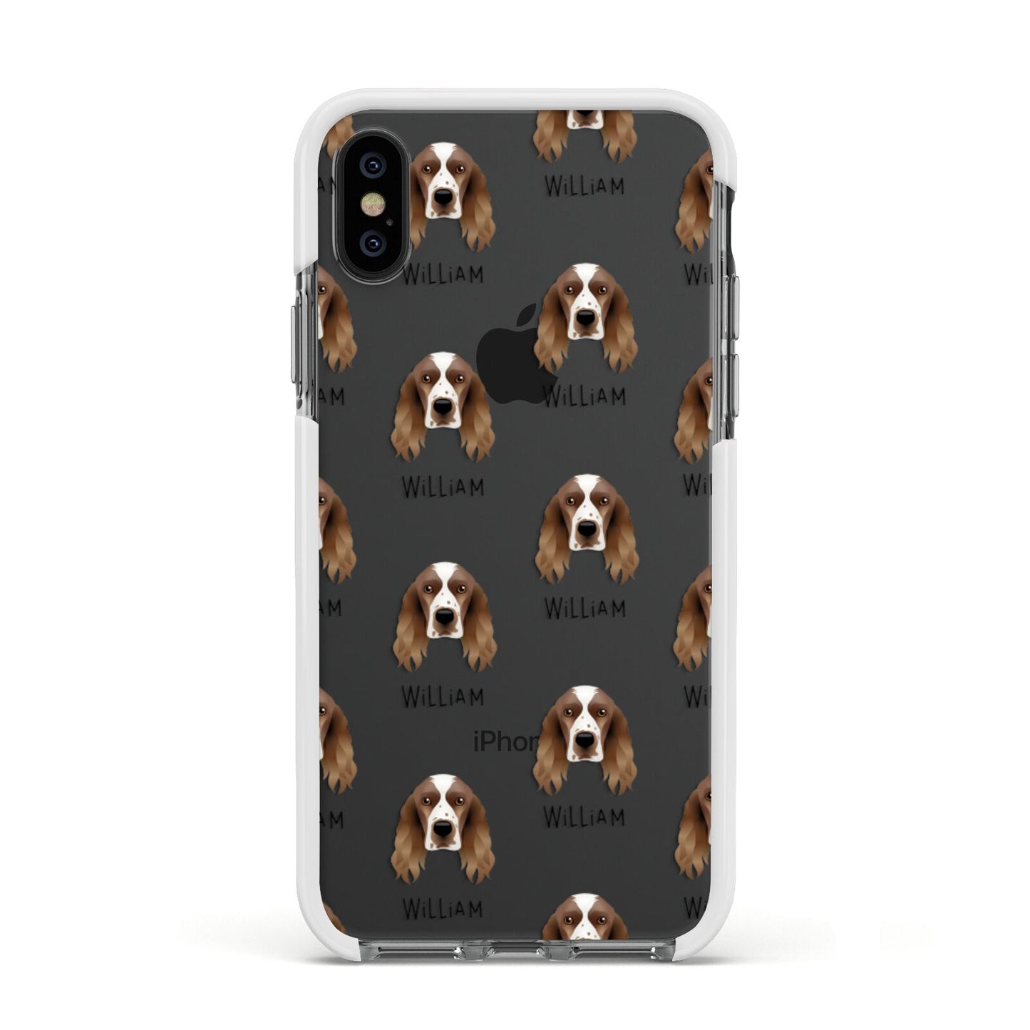 Welsh Springer Spaniel Icon with Name Apple iPhone Xs Impact Case White Edge on Black Phone