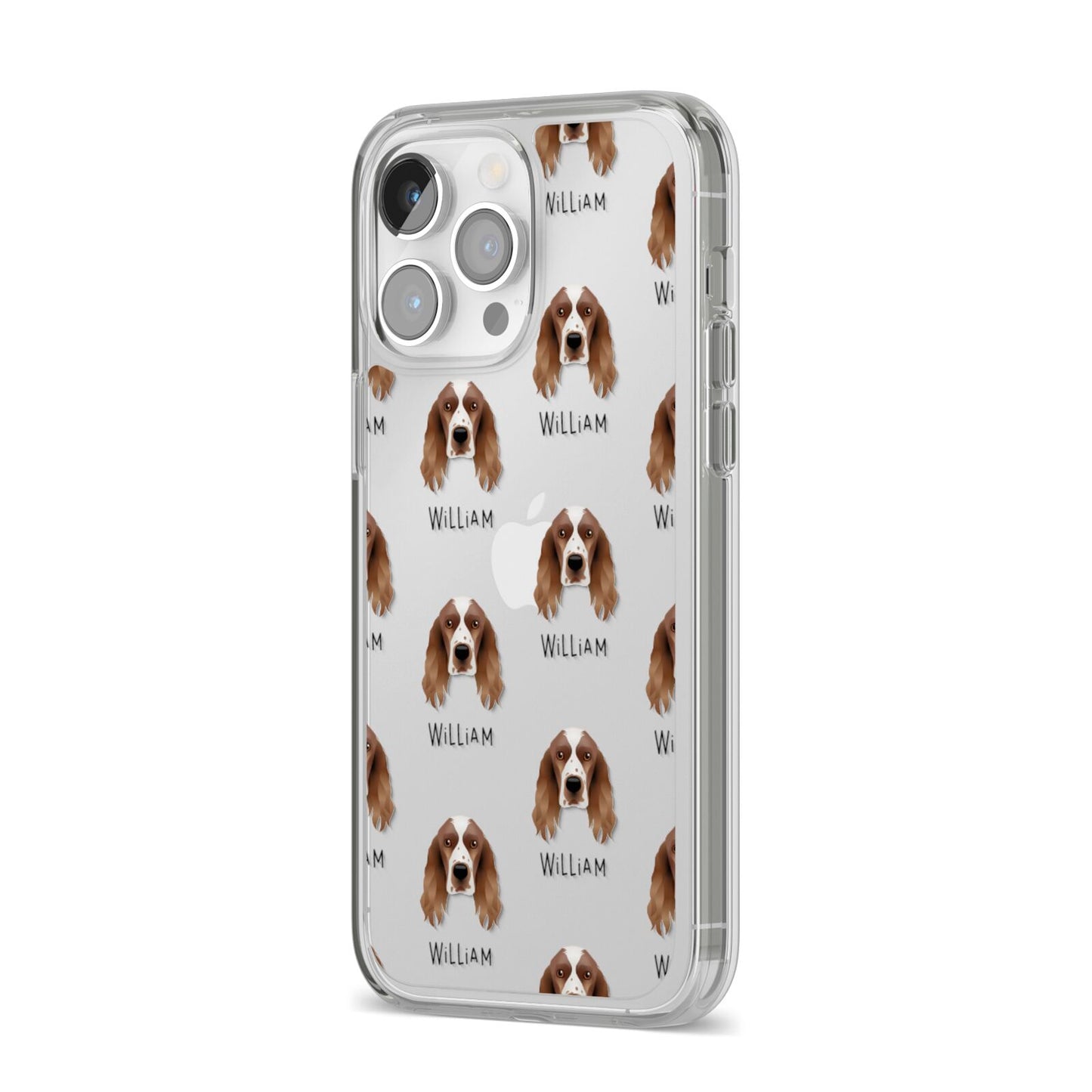 Welsh Springer Spaniel Icon with Name iPhone 14 Pro Max Clear Tough Case Silver Angled Image
