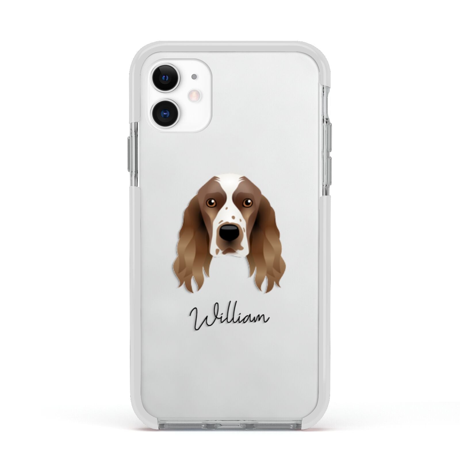 Welsh Springer Spaniel Personalised Apple iPhone 11 in White with White Impact Case