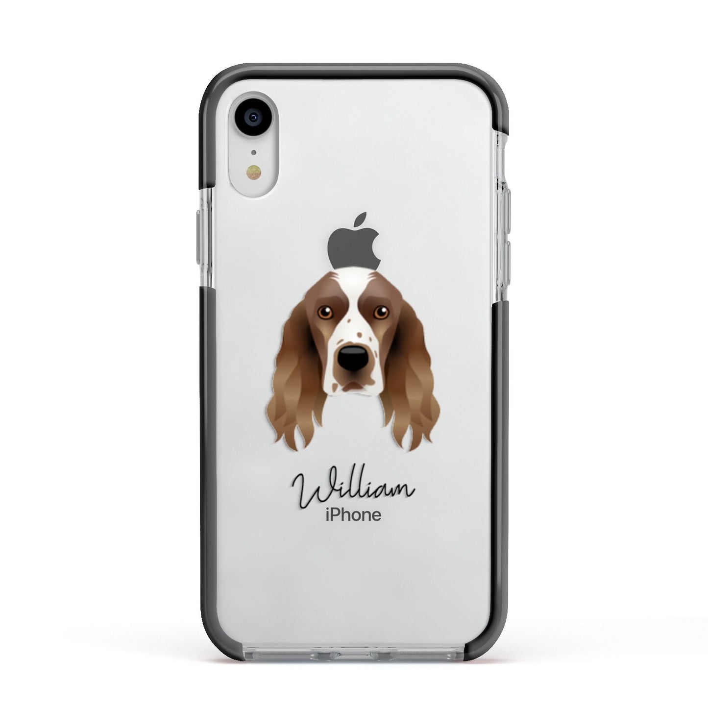 Welsh Springer Spaniel Personalised Apple iPhone XR Impact Case Black Edge on Silver Phone