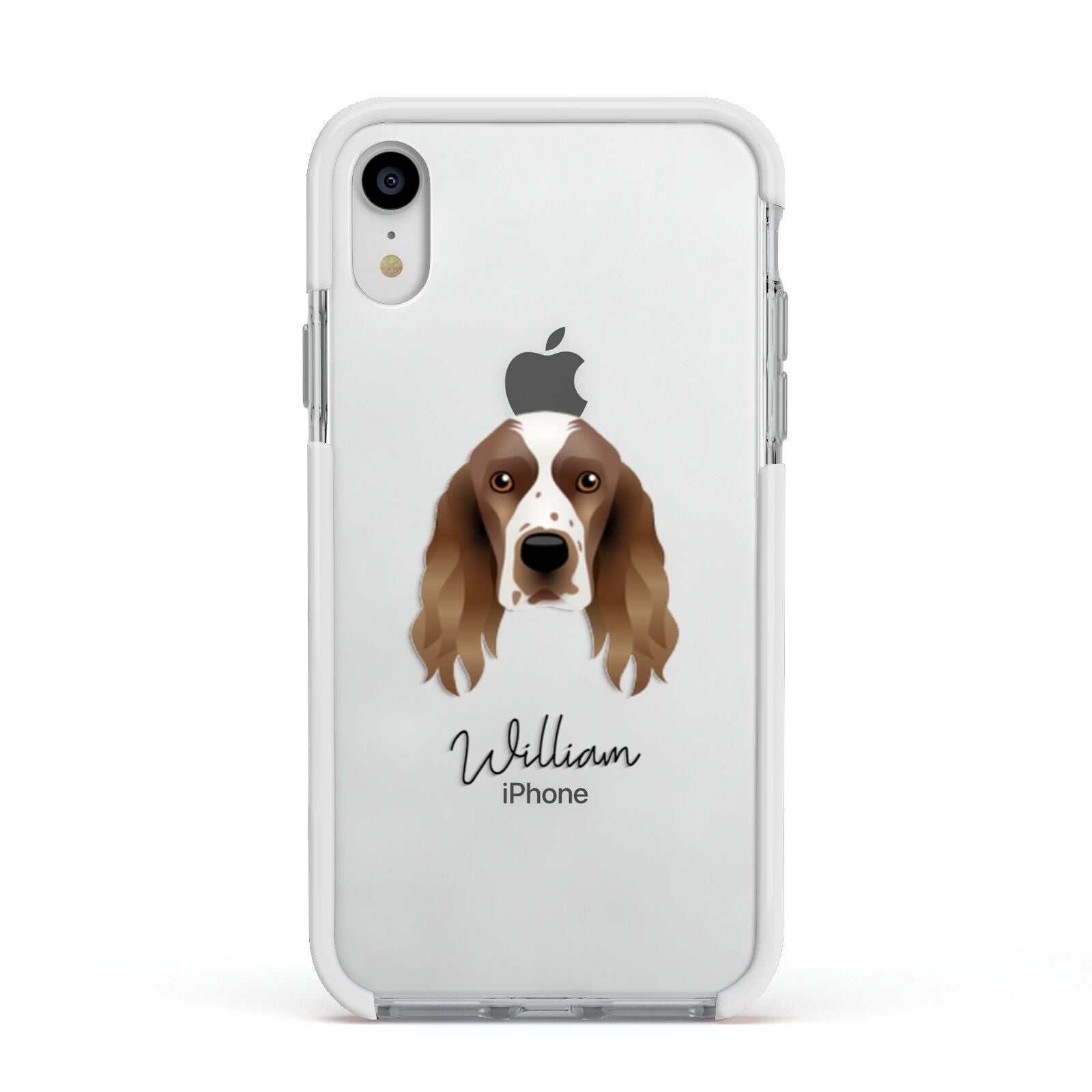 Welsh Springer Spaniel Personalised Apple iPhone XR Impact Case White Edge on Silver Phone