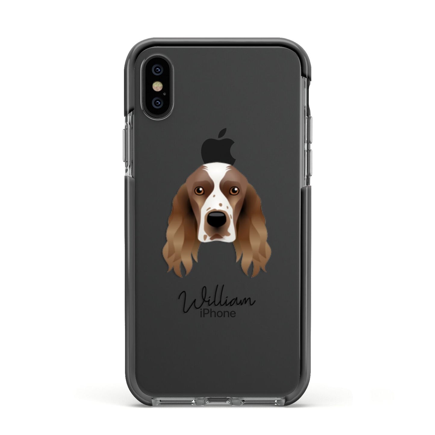 Welsh Springer Spaniel Personalised Apple iPhone Xs Impact Case Black Edge on Black Phone