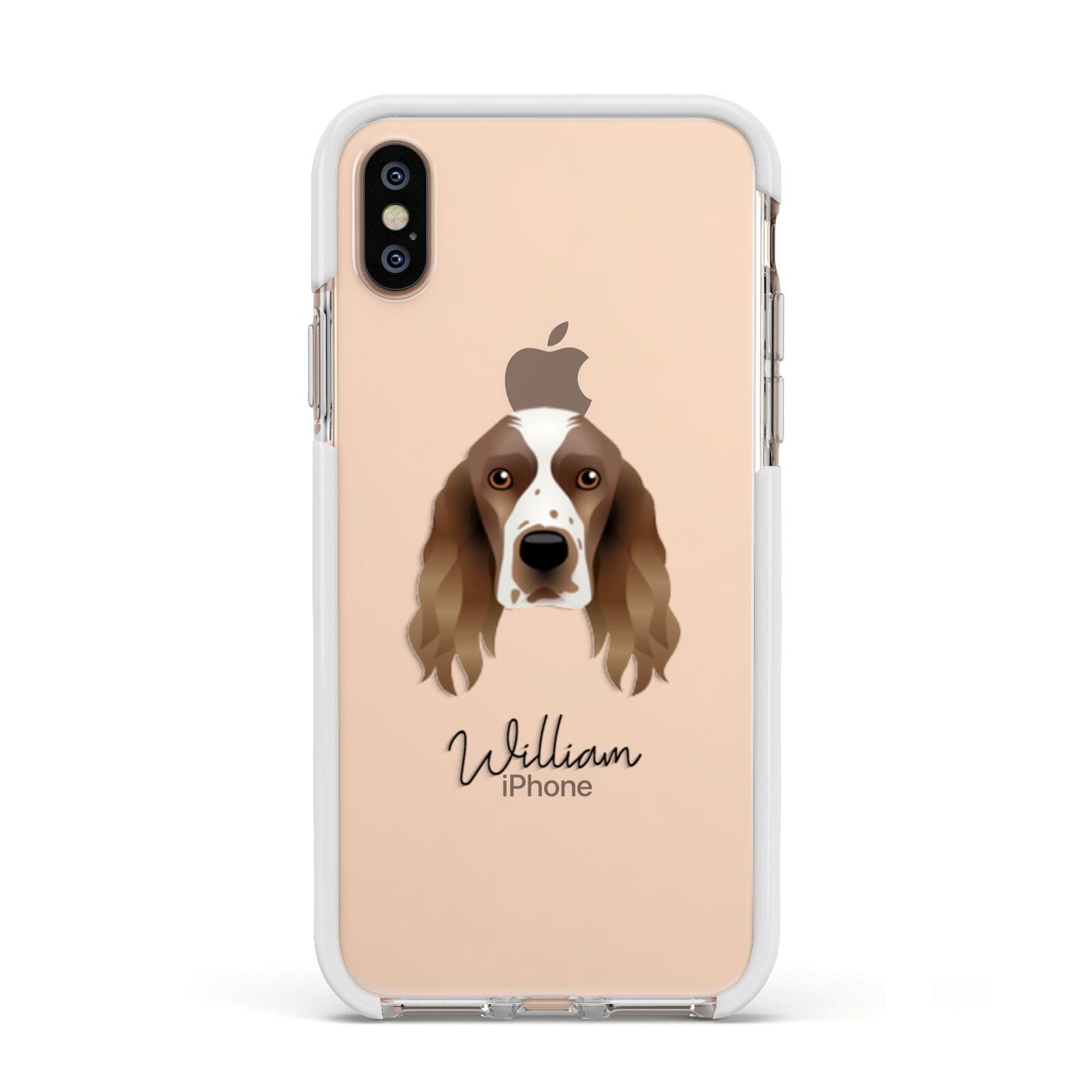 Welsh Springer Spaniel Personalised Apple iPhone Xs Impact Case White Edge on Gold Phone